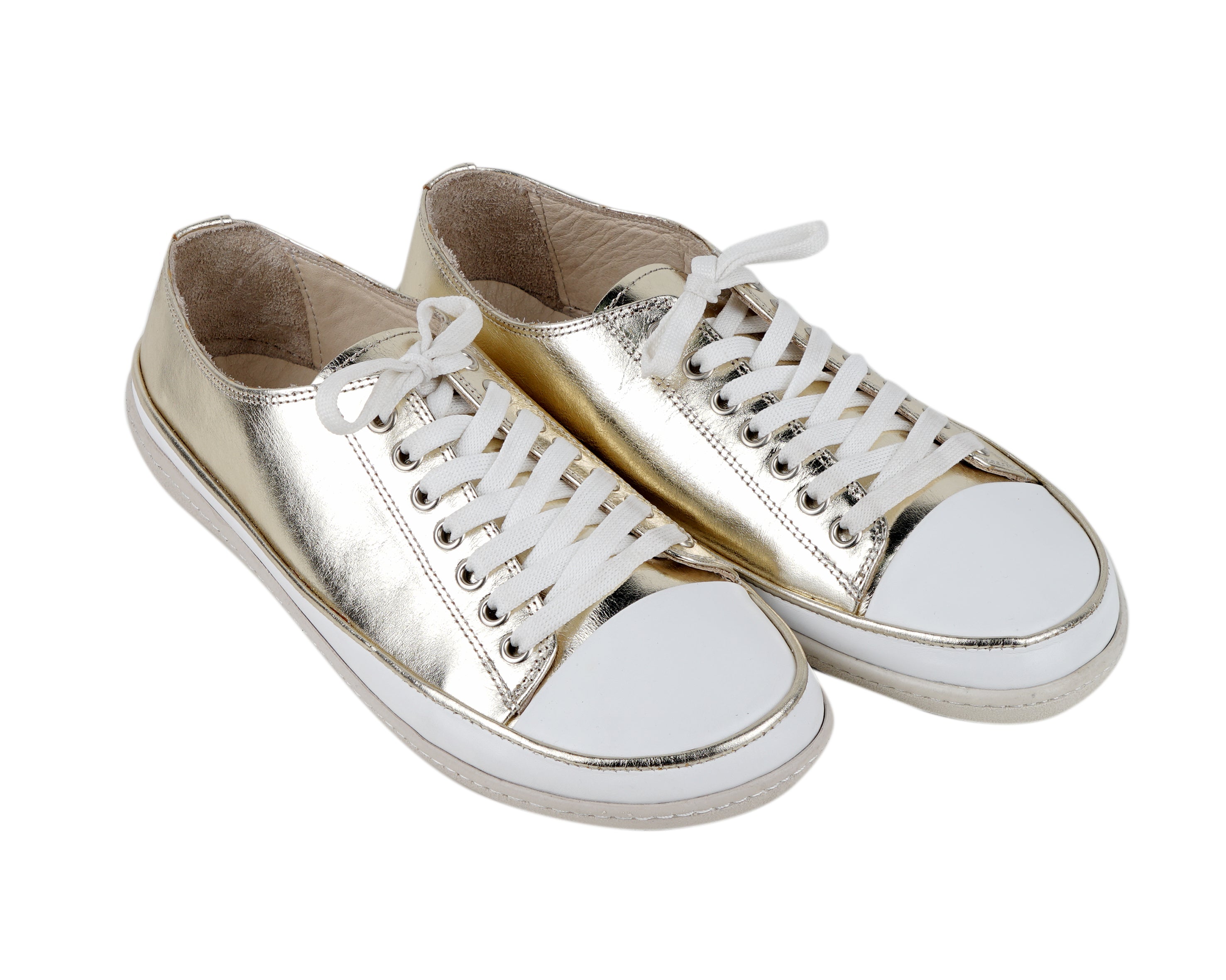 Gold Converse Style Wide Barefoot Shoes Smooth Leather Handmade Rubber Outsole 