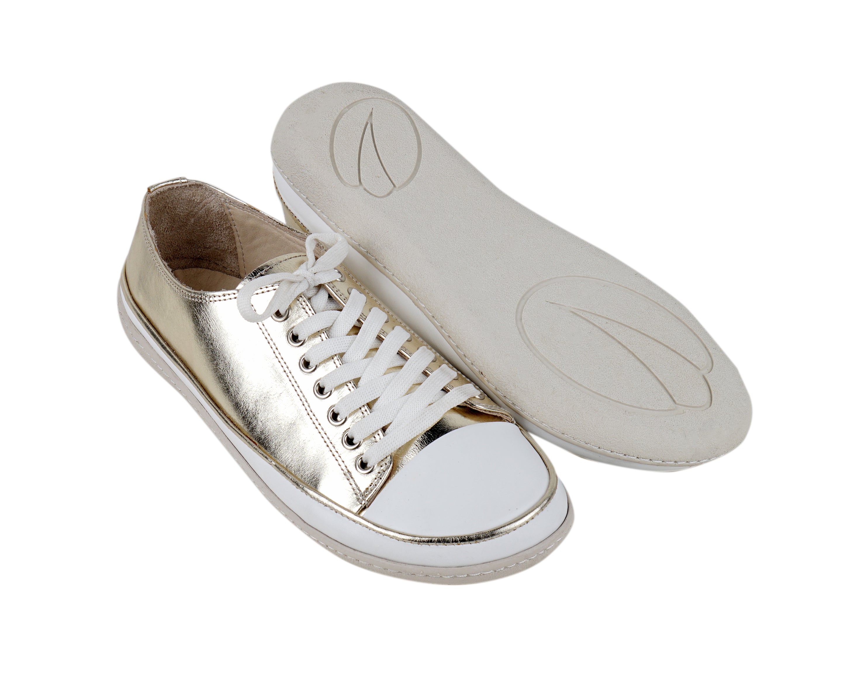 Gold Converse Style Wide Barefoot Shoes Smooth Leather Handmade Rubber Outsole