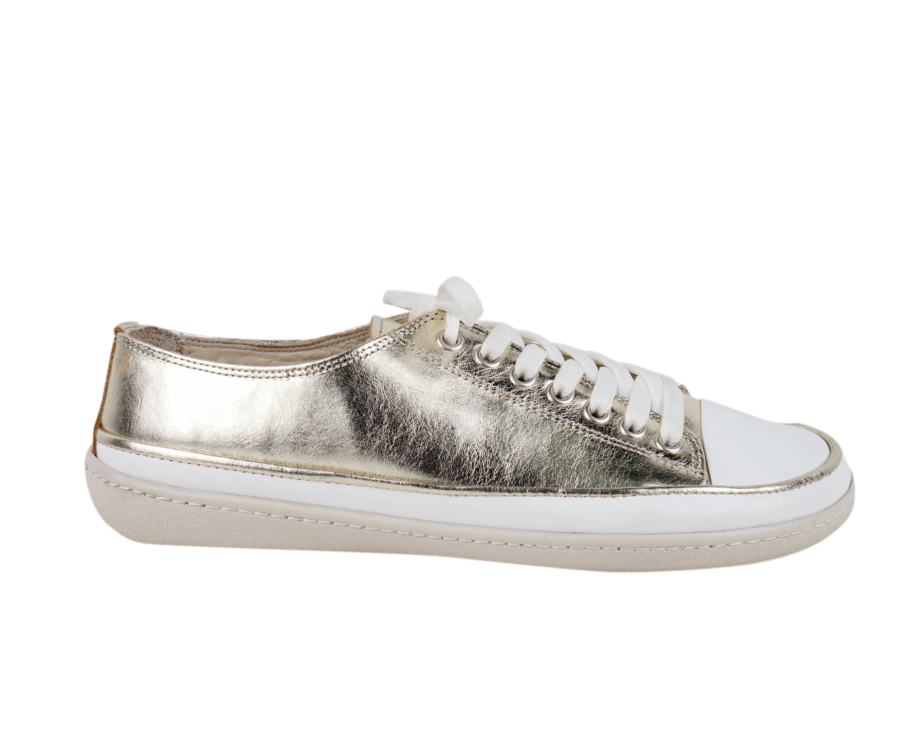 Gold Converse Style Wide Barefoot Shoes Smooth Leather Handmade Rubber Outsole 