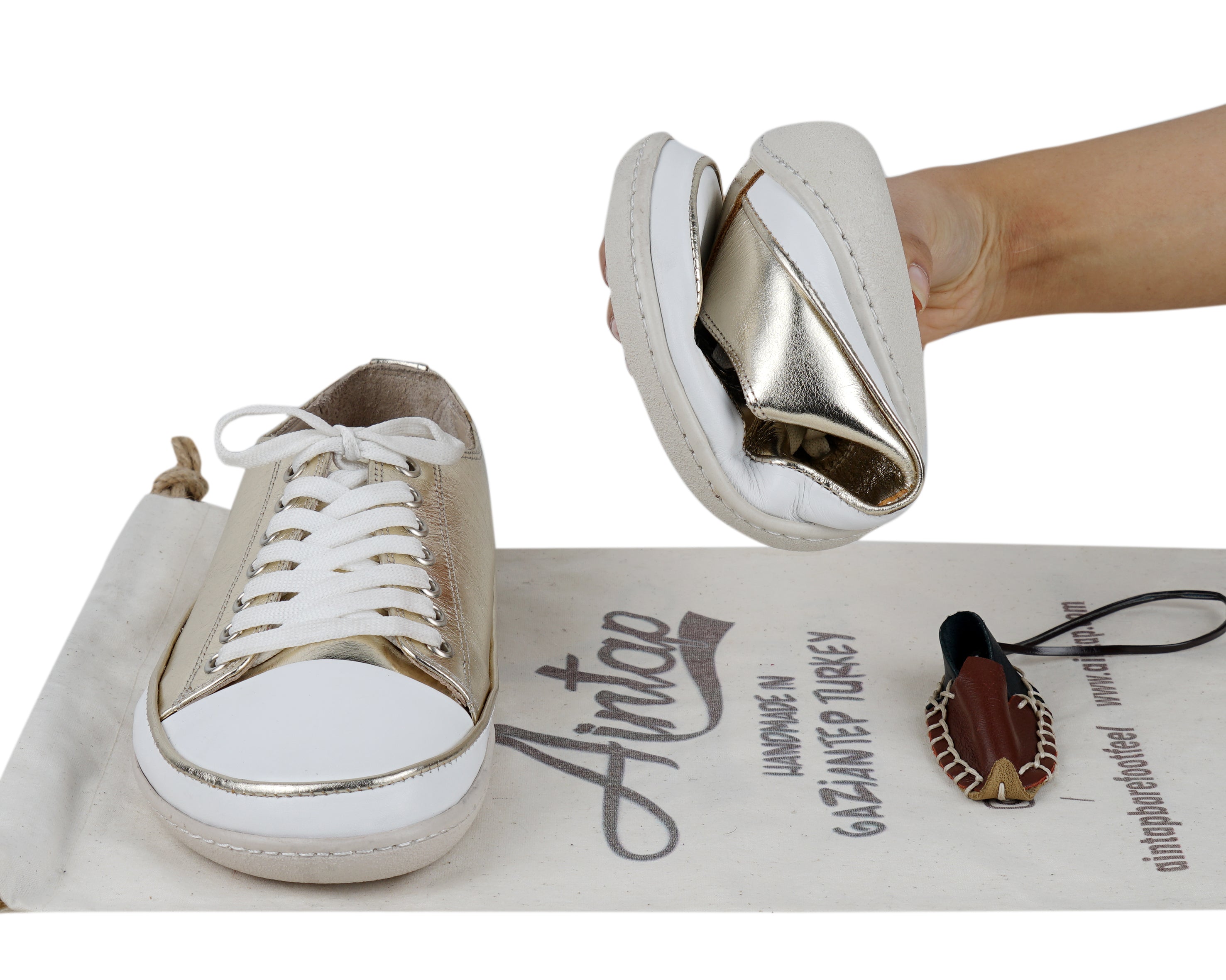 Gold Converse Style Wide Barefoot Shoes Smooth Leather Handmade Rubber Outsole 