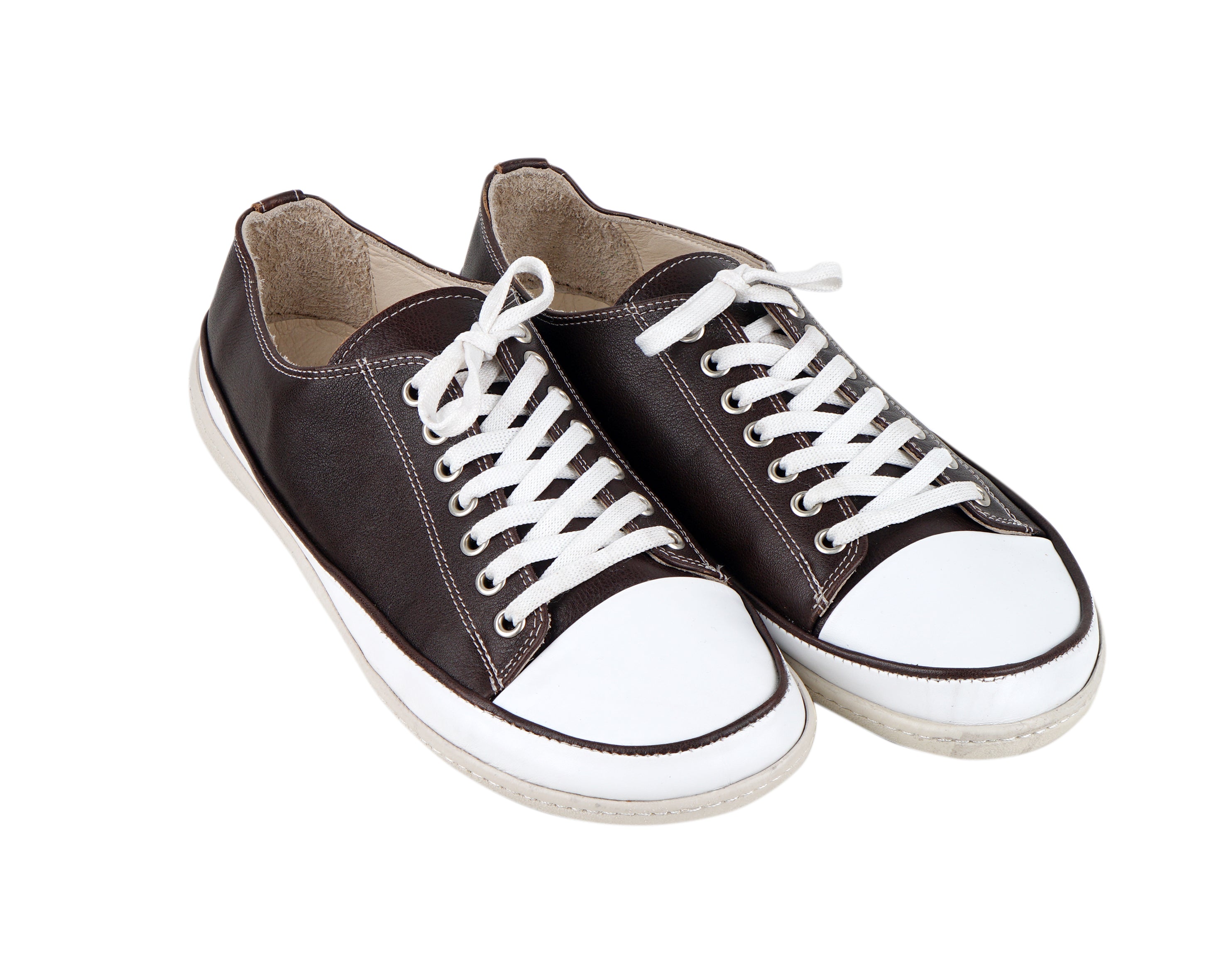 Dark Brown Converse Style Wide Barefoot Shoes Smooth Leather Handmade Rubber Outsole