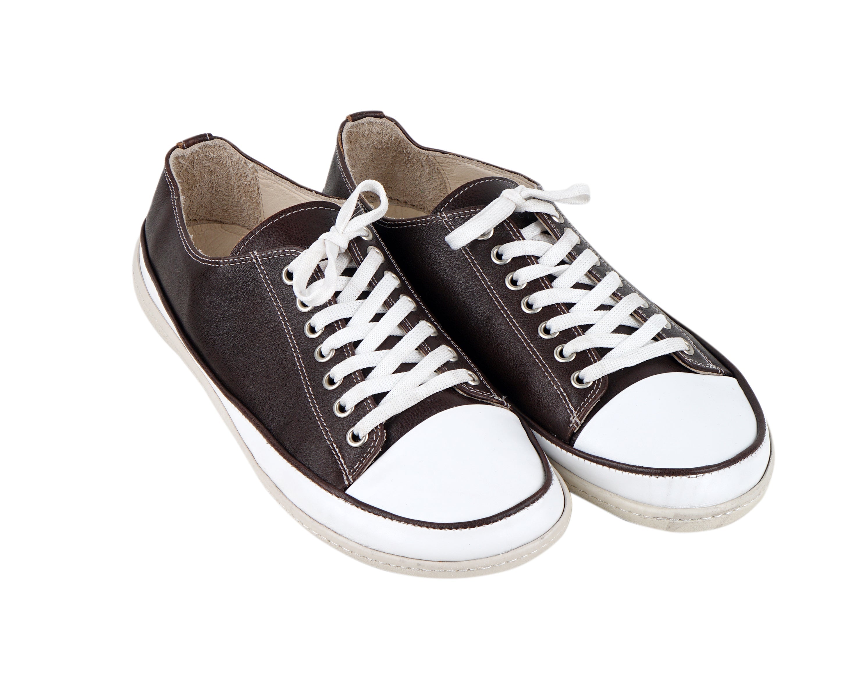 Dark Brown Converse Style Wide Barefoot Shoes Smooth Leather Handmade Rubber Outsole 