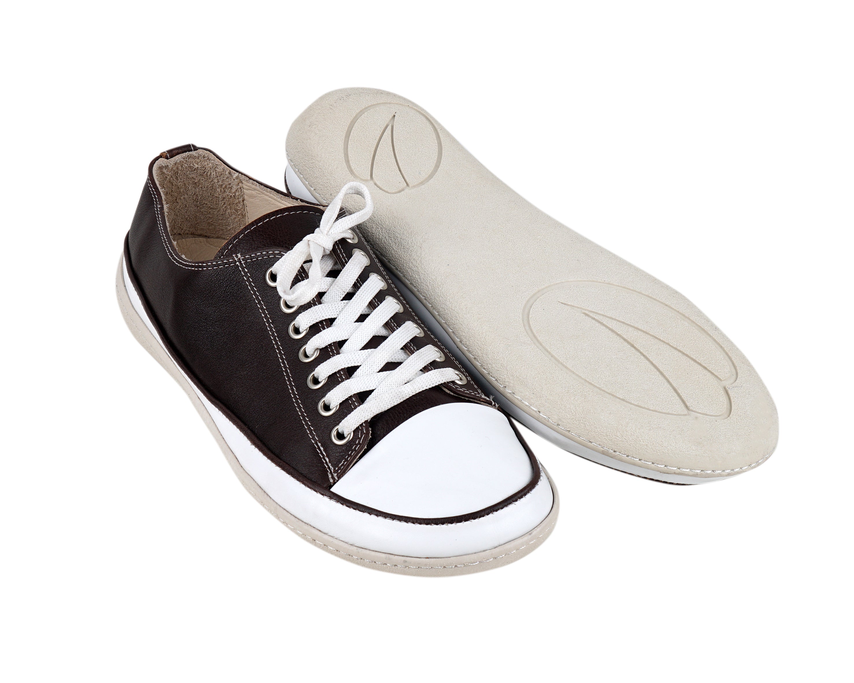 Dark Brown Converse Style Wide Barefoot Shoes Smooth Leather Handmade Rubber Outsole 