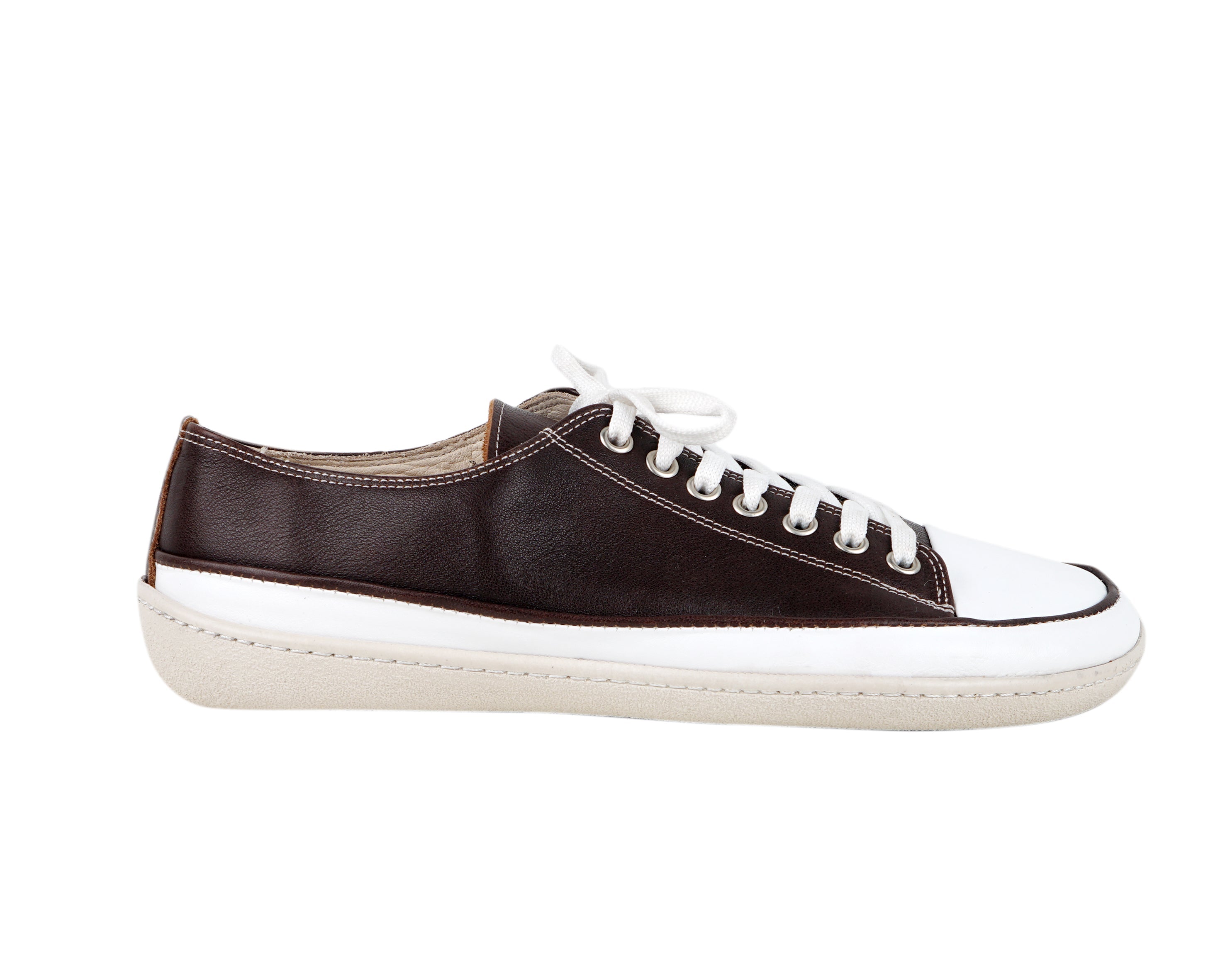 Dark Brown Converse Style Wide Barefoot Shoes Smooth Leather Handmade Rubber Outsole 