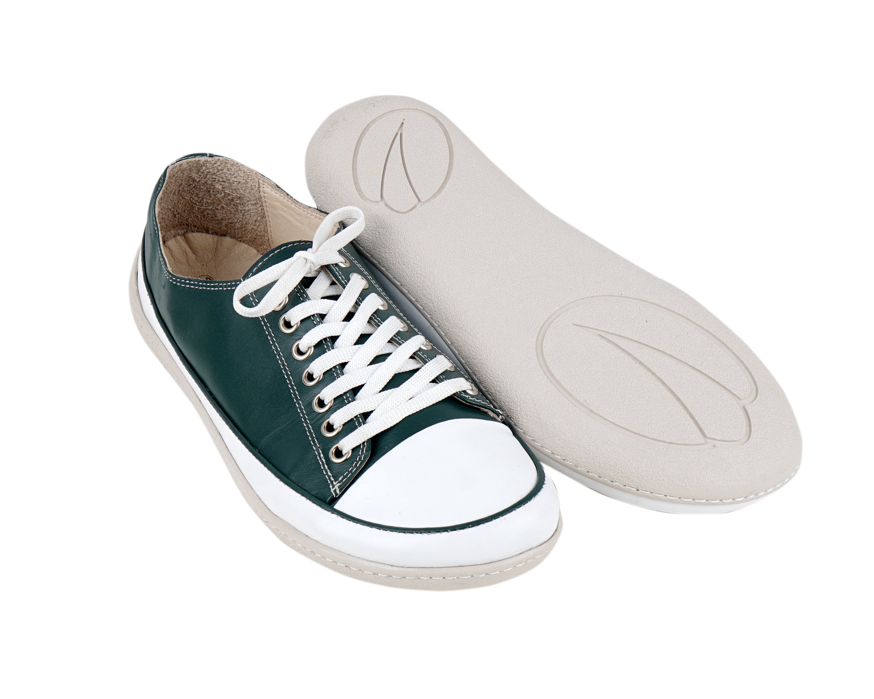 Green Converse Style Wide Barefoot Shoes Smooth Leather Handmade Rubber Outsole