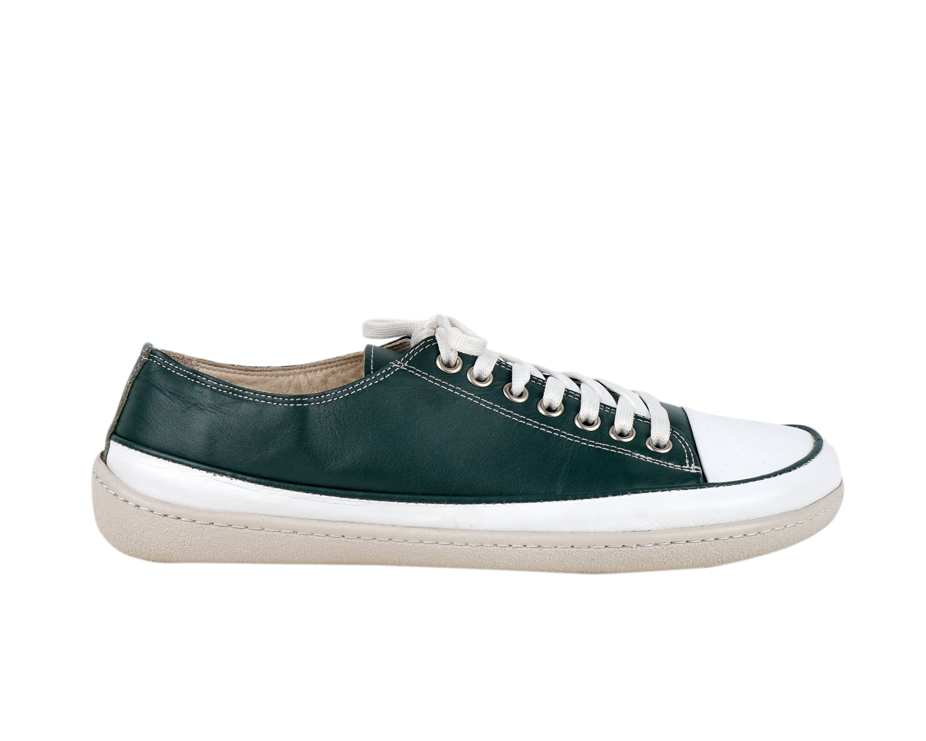 Green Converse Style Wide Barefoot Shoes Smooth Leather Handmade Rubber Outsole