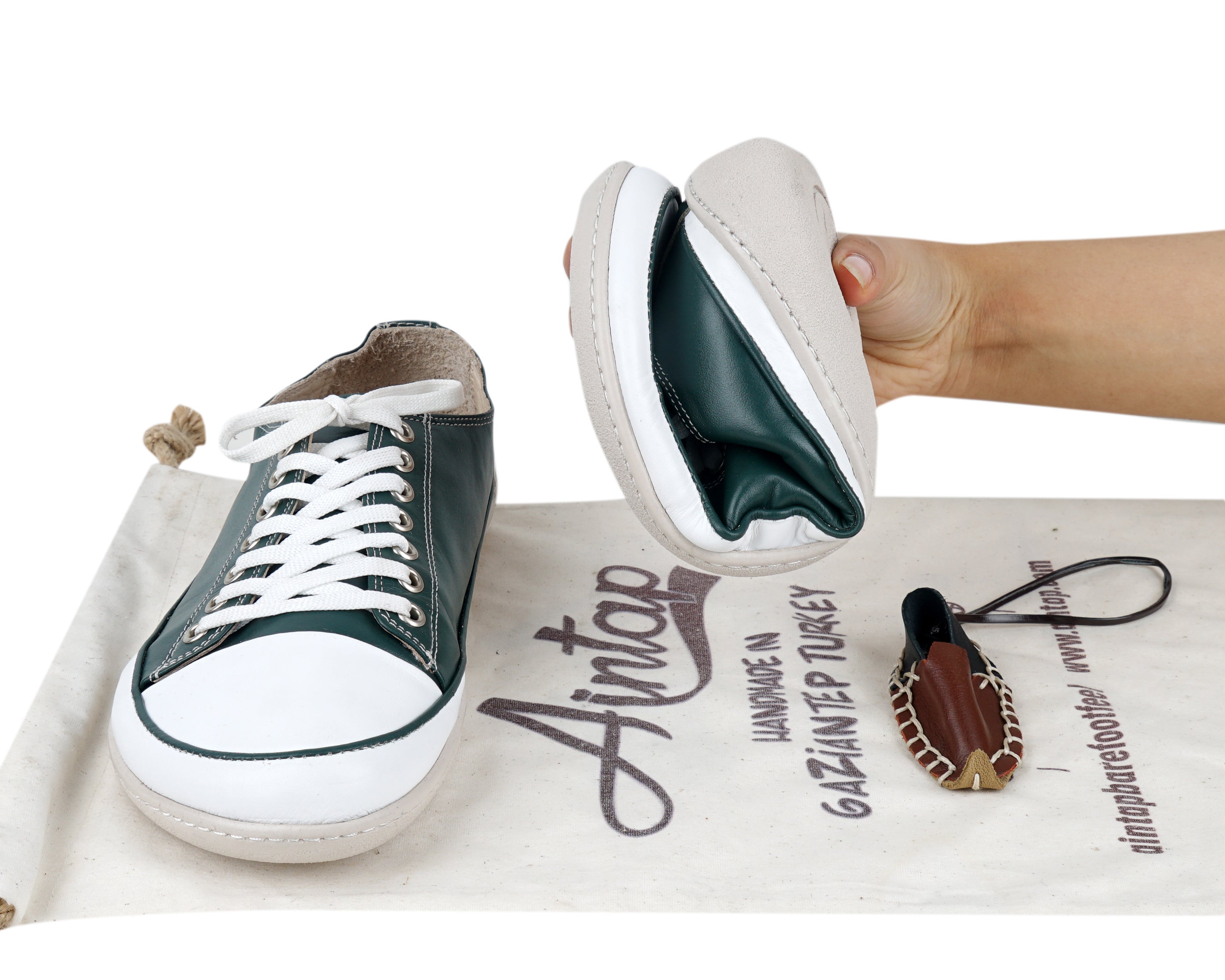 Green Converse Style Wide Barefoot Shoes Smooth Leather Handmade Rubber Outsole 