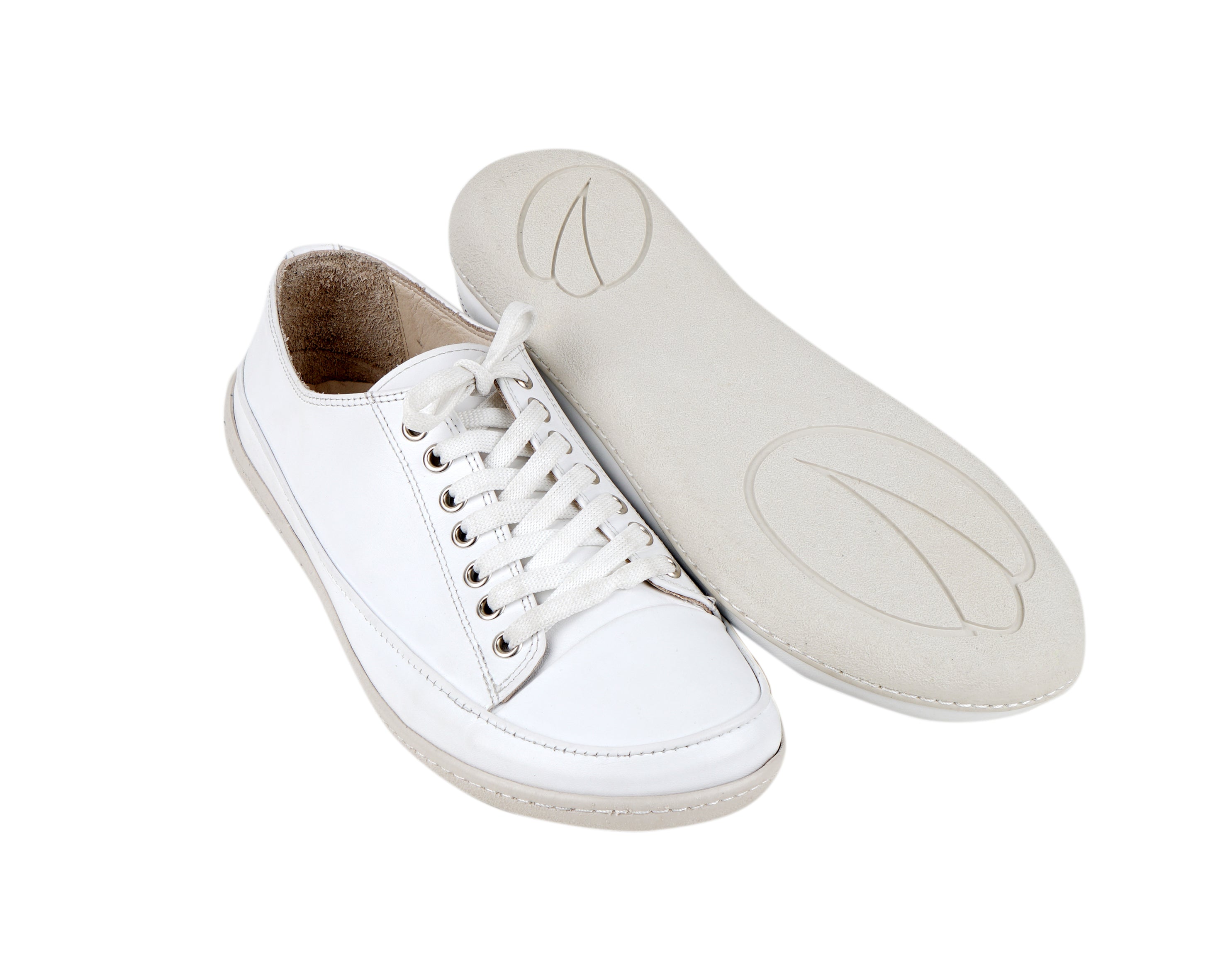 White Converse Style Wide Barefoot Shoes Smooth Leather Handmade Rubber Outsole 