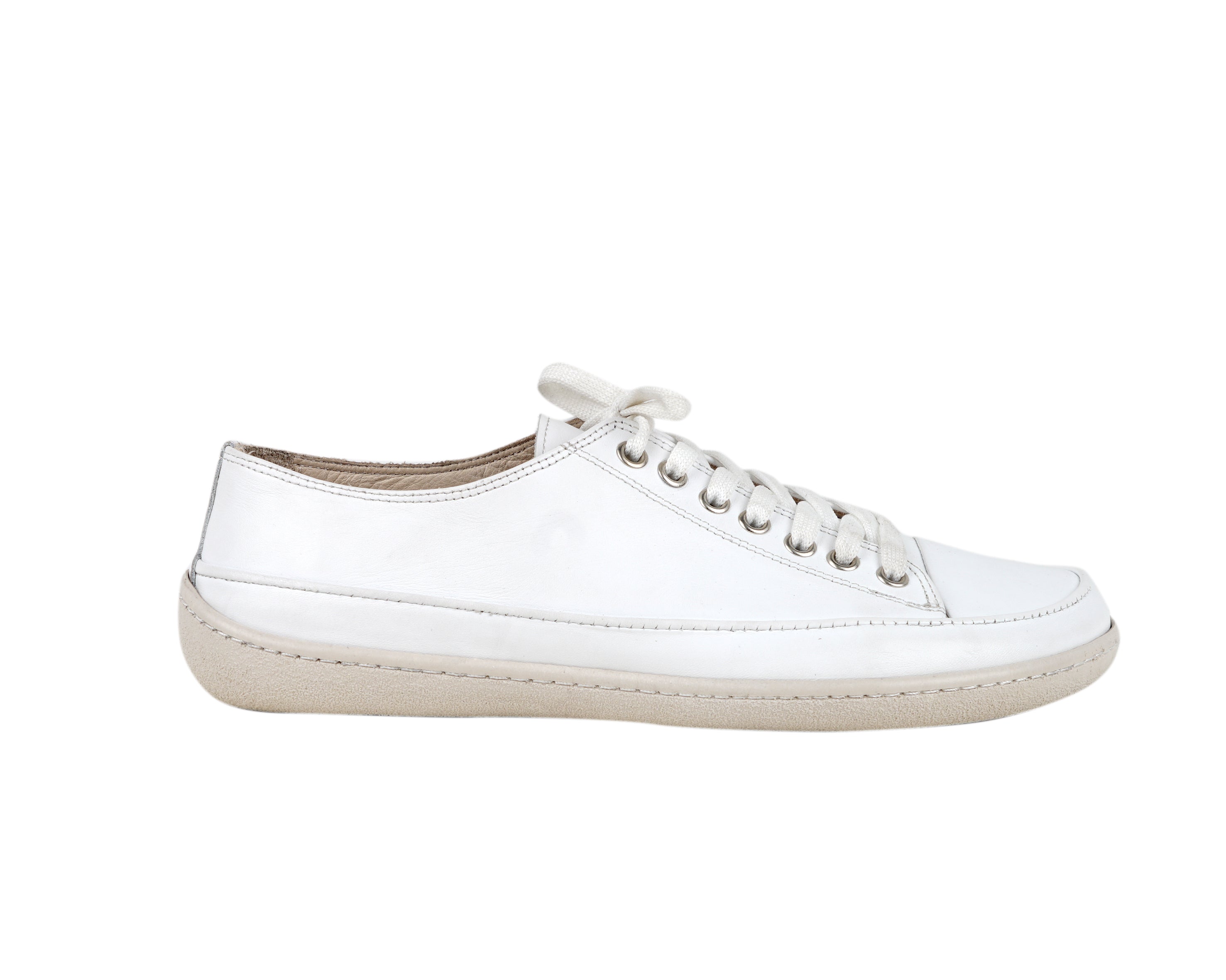 White Converse Style Wide Barefoot Shoes Smooth Leather Handmade Rubber Outsole