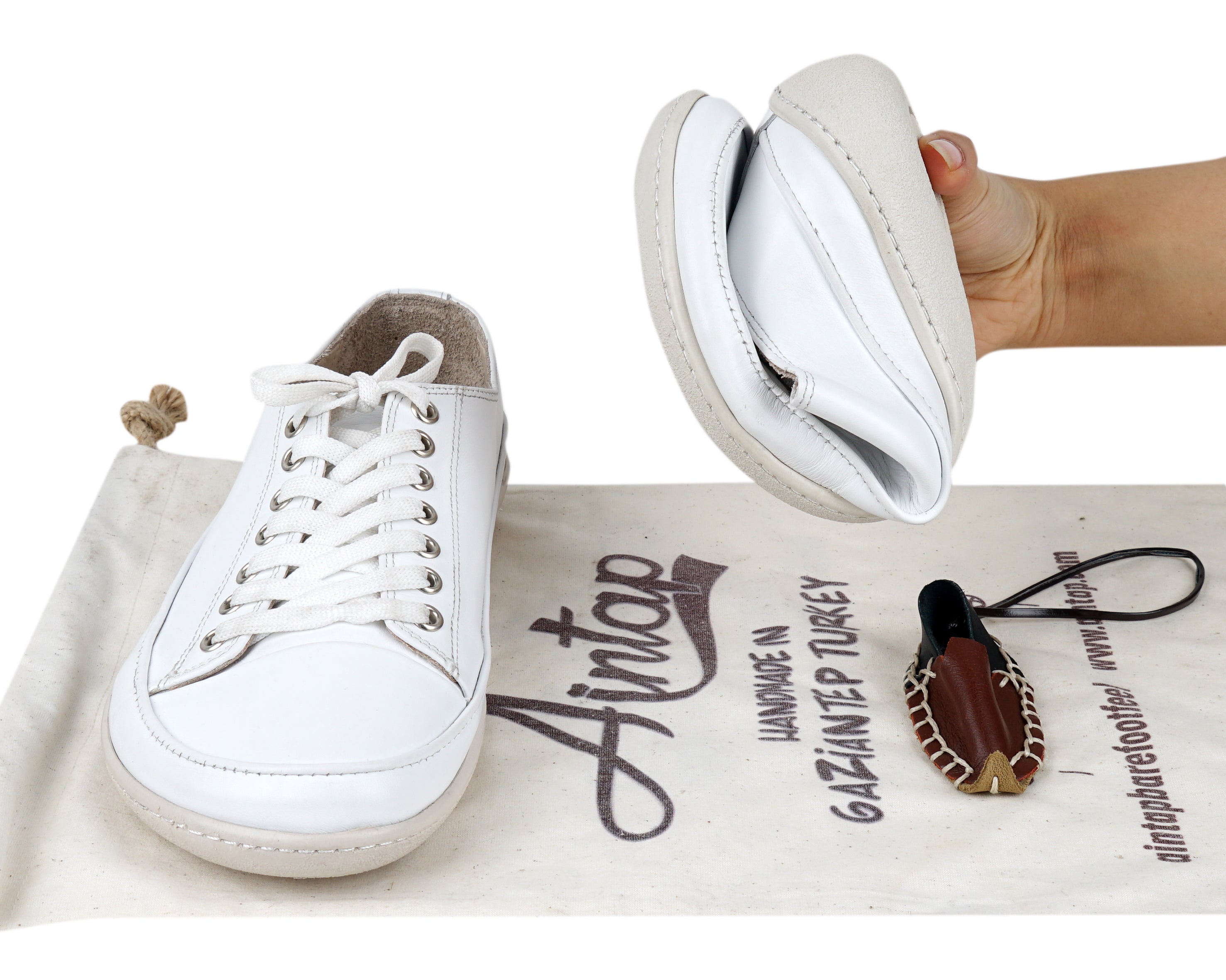 White Converse Style Wide Barefoot Shoes Smooth Leather Handmade Rubber Outsole 