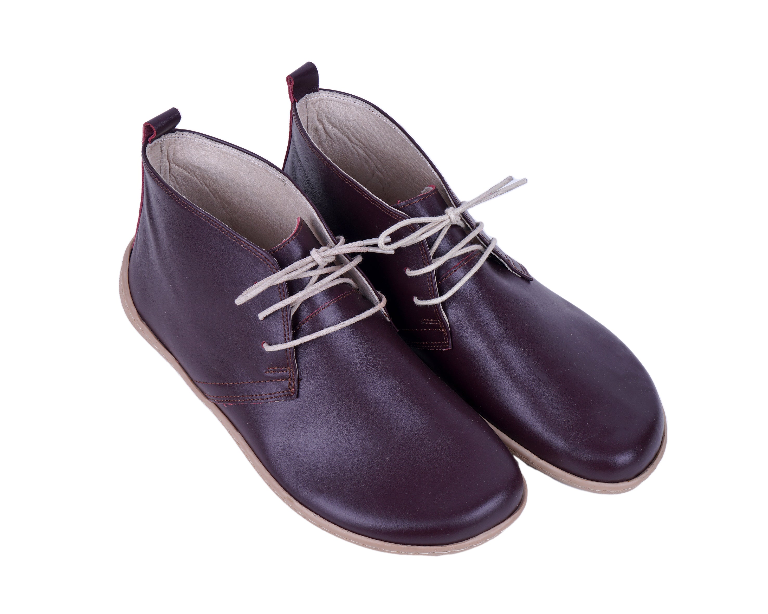 Burgundy Ankle Boots Wide Barefoot Shoes Smooth Leather Handmade 6mm Rubber Outsole 