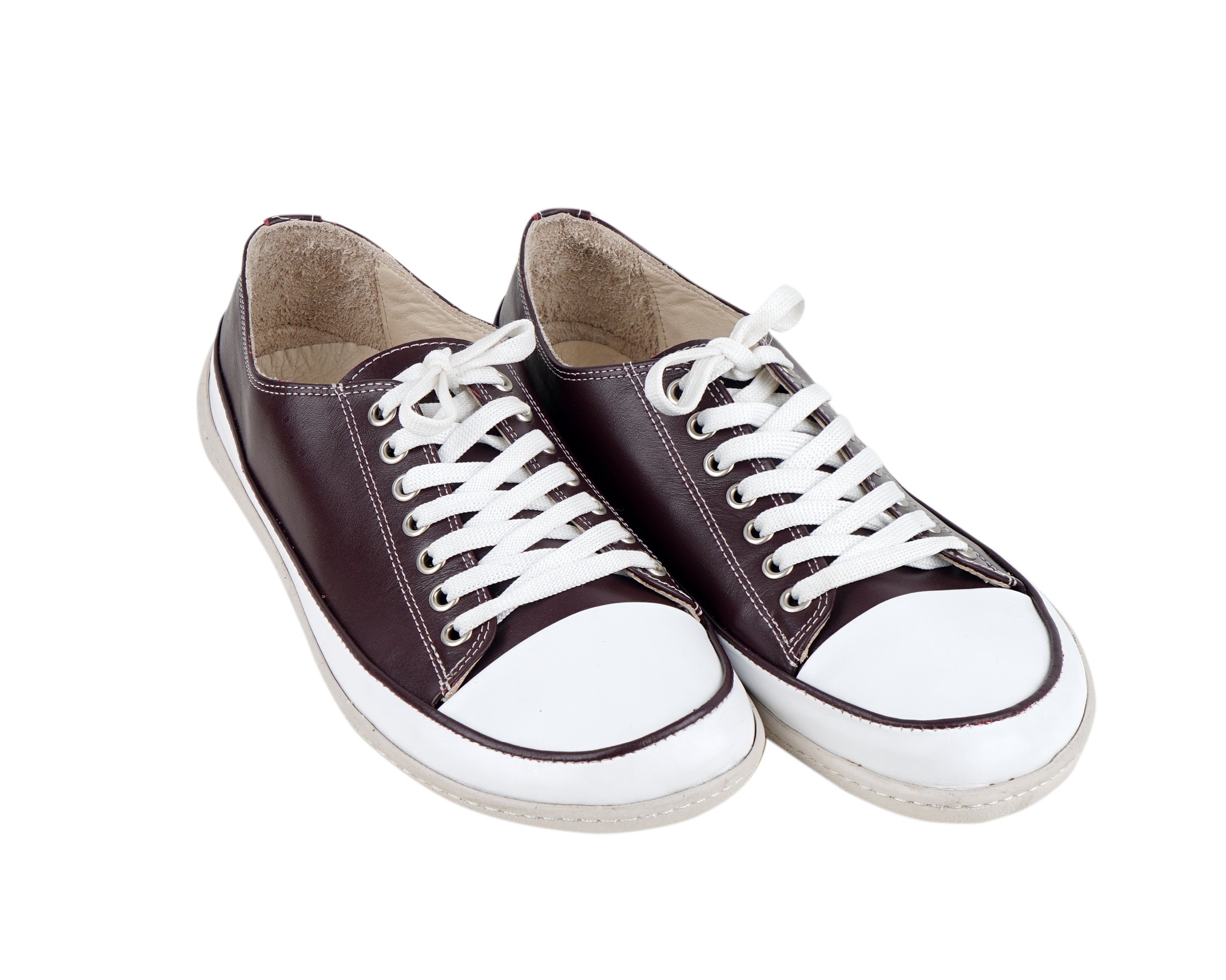 Burgundy Converse Style Wide Barefoot Shoes Smooth Leather Handmade Rubber Outsole