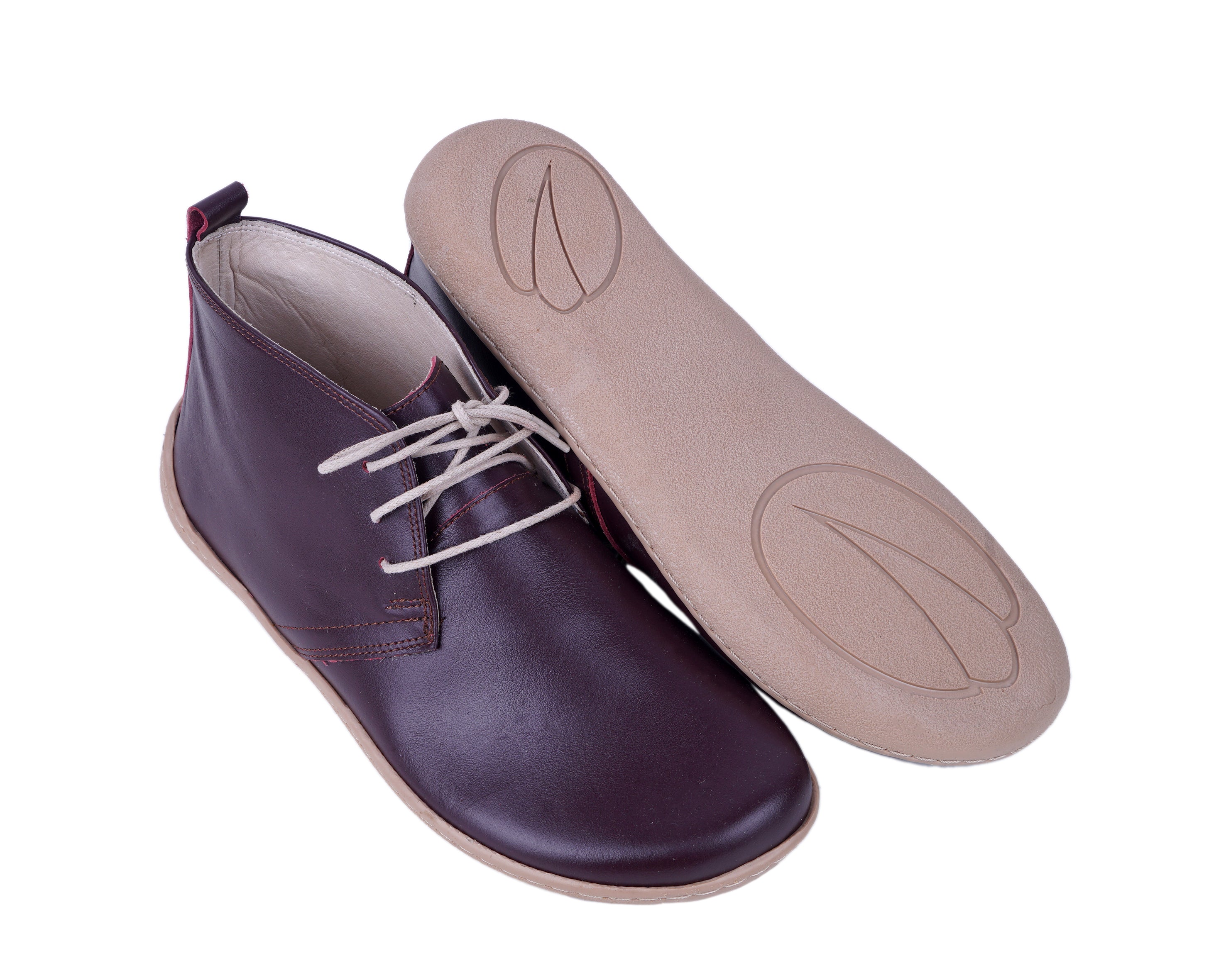 Burgundy Ankle Boots Wide Barefoot Shoes Smooth Leather Handmade 6mm Rubber Outsole 