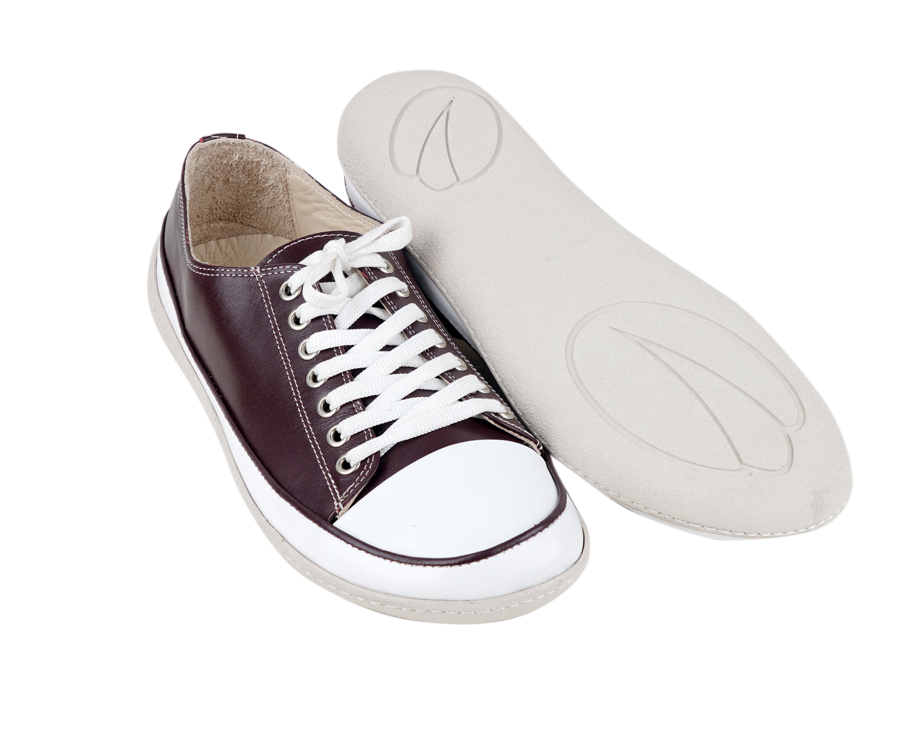 Burgundy Converse Style Wide Barefoot Shoes Smooth Leather Handmade Rubber Outsole 