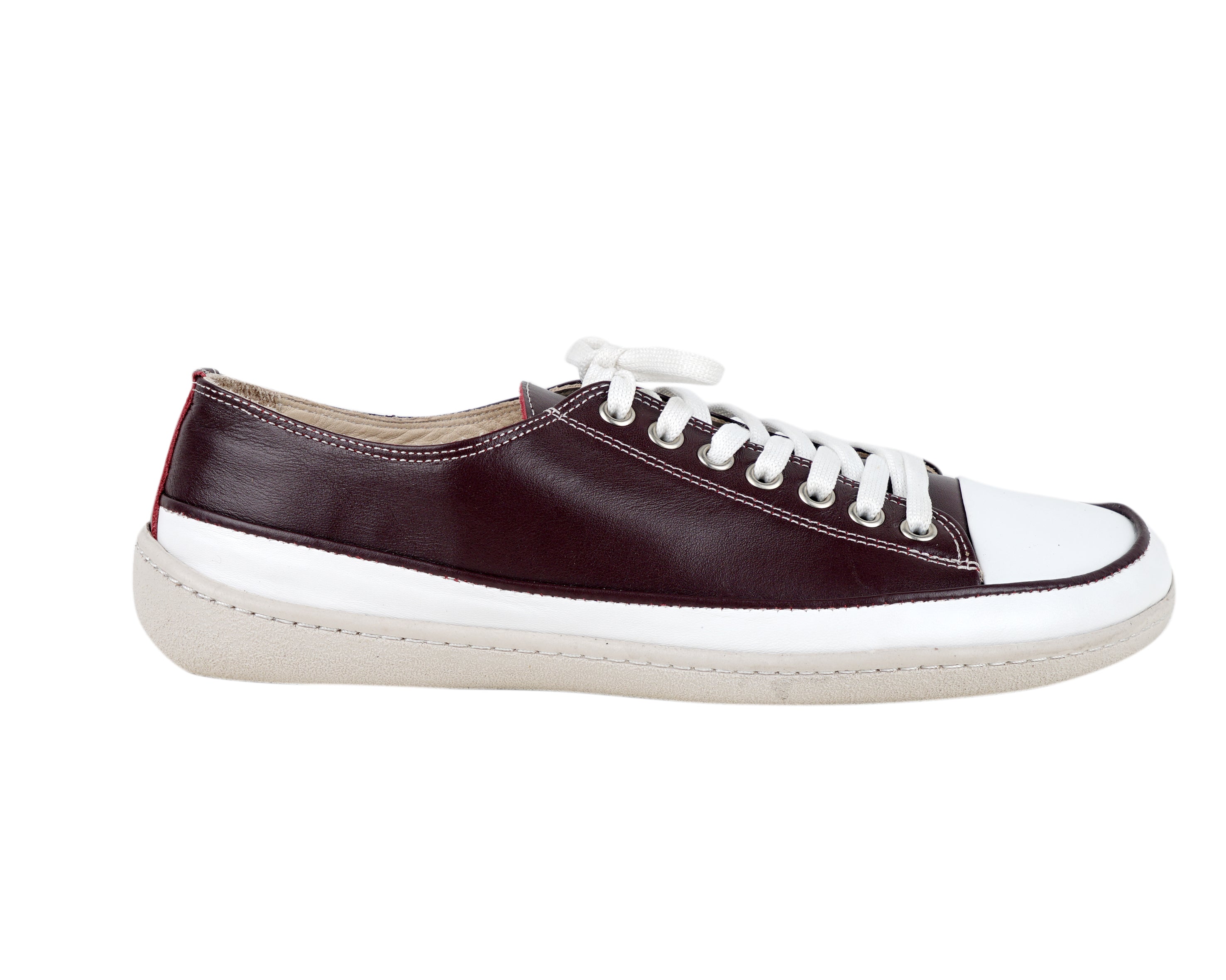 Burgundy Converse Style Wide Barefoot Shoes Smooth Leather Handmade Rubber Outsole 