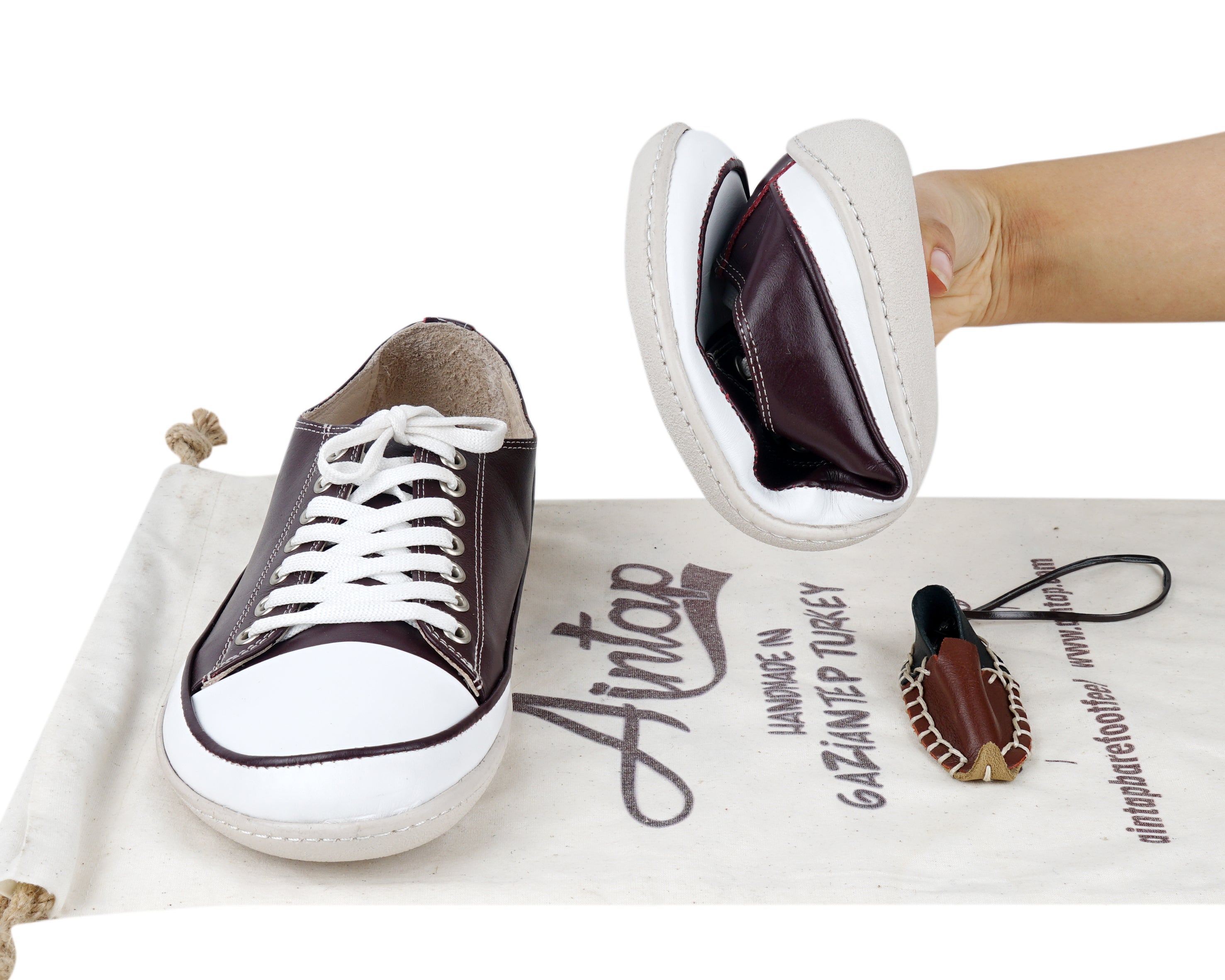 Burgundy Converse Style Wide Barefoot Shoes Smooth Leather Handmade Rubber Outsole 