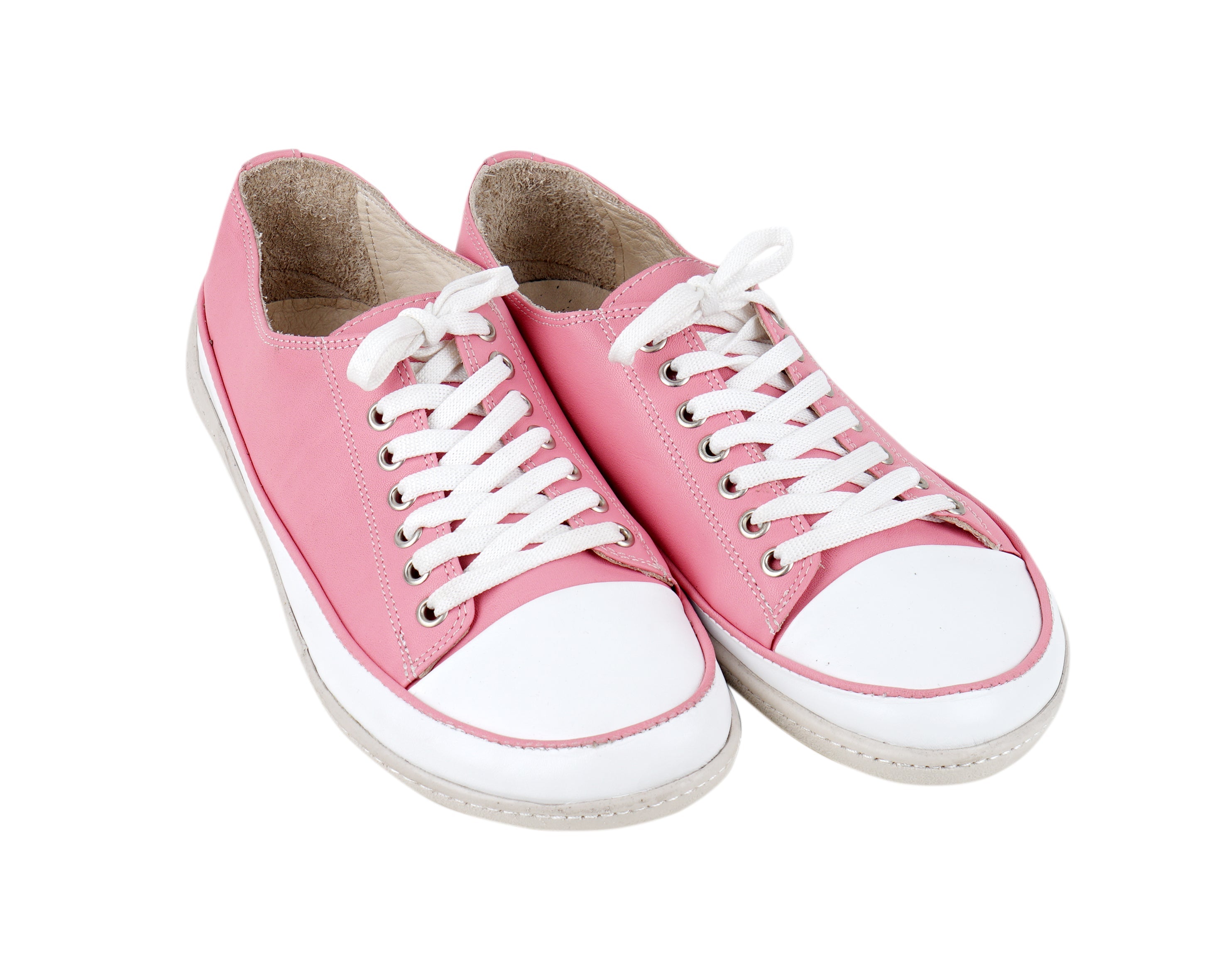 Pink Converse Style Wide Barefoot Shoes Smooth Leather Handmade Rubber Outsole 