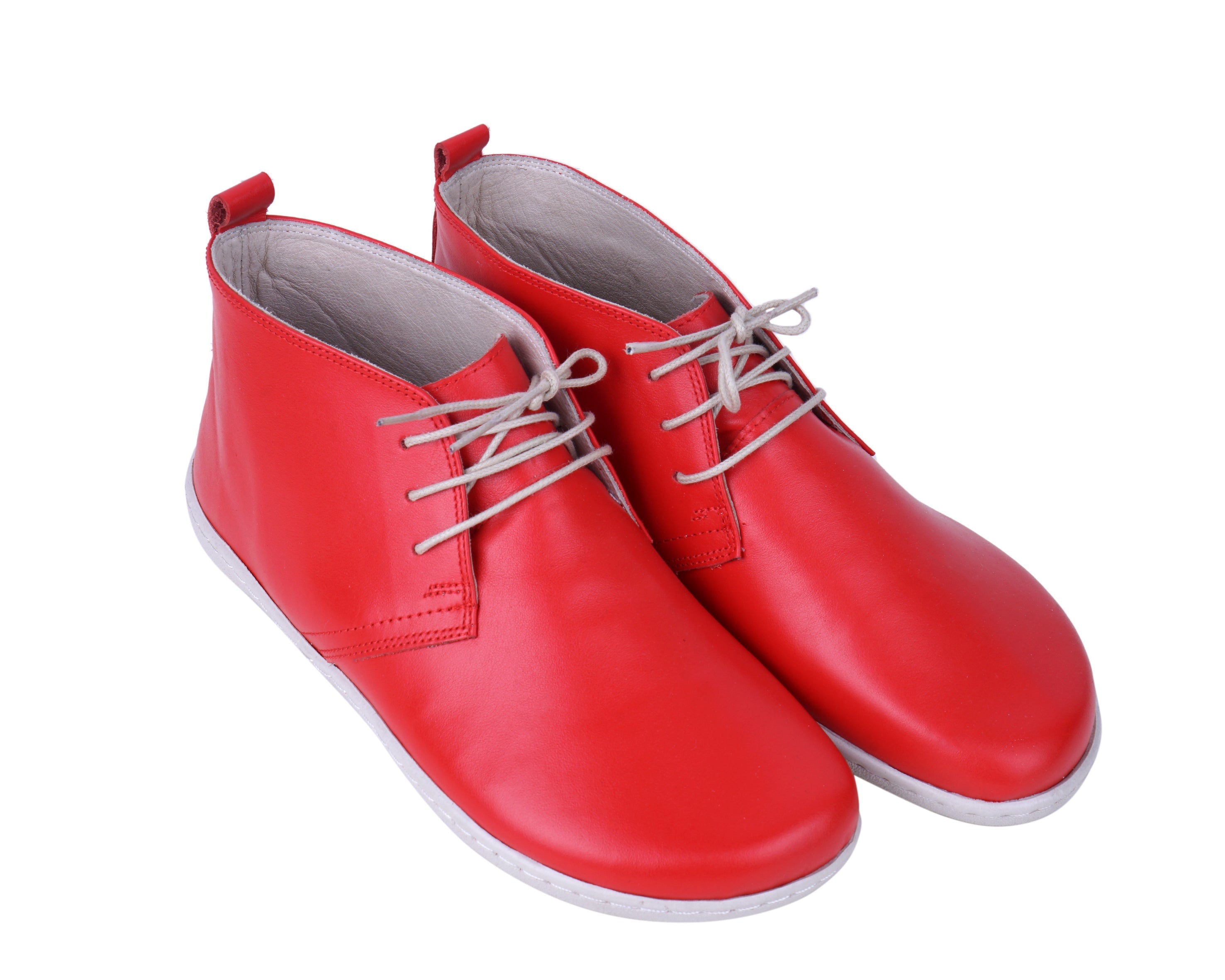 Red Ankle Boots Wide Barefoot Shoes Smooth Leather Handmade 6mm Rubber Outsole 