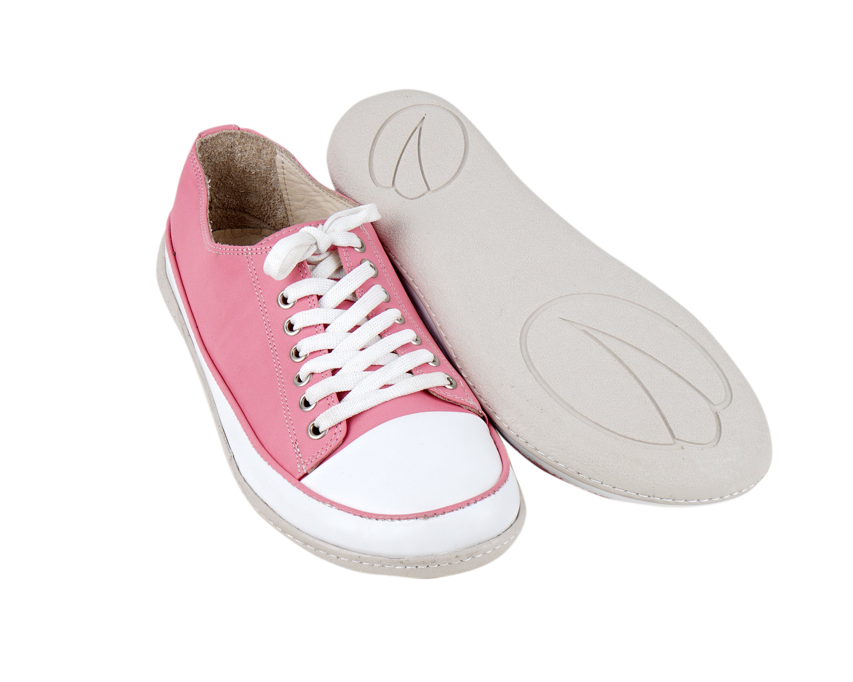 Pink Converse Style Wide Barefoot Shoes Smooth Leather Handmade Rubber Outsole