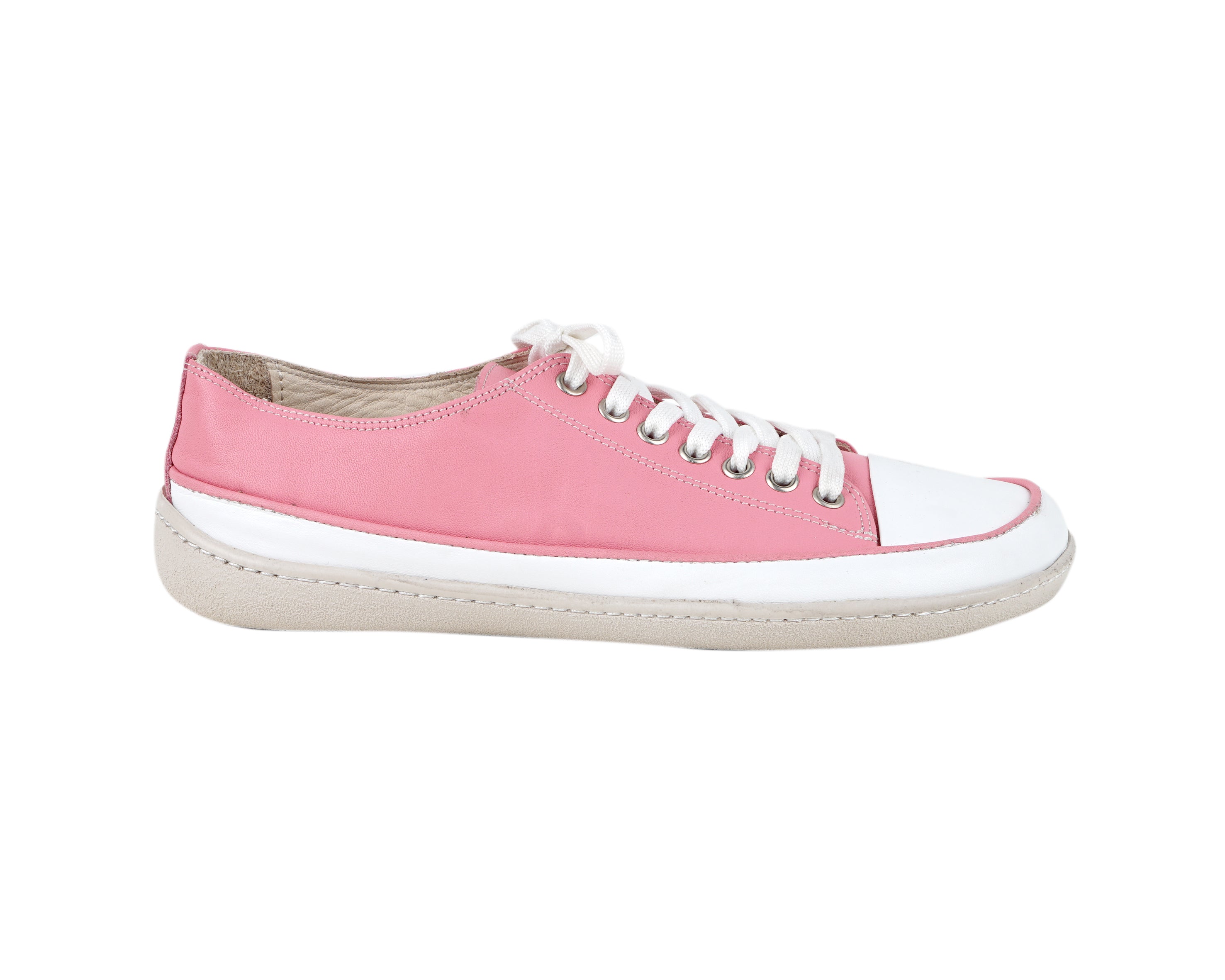 Pink Converse Style Wide Barefoot Shoes Smooth Leather Handmade Rubber Outsole 