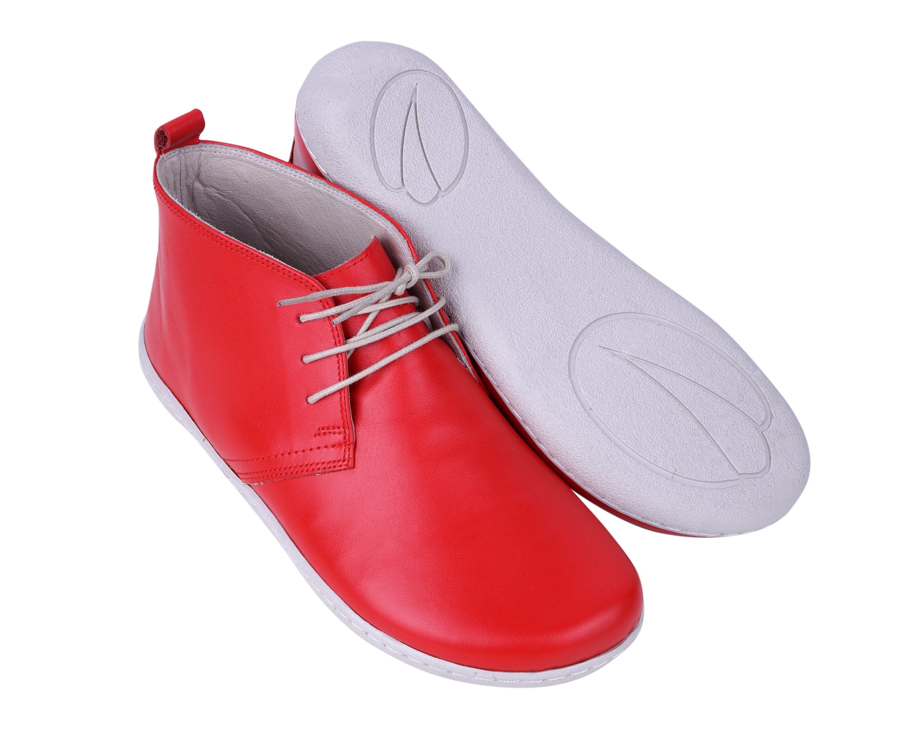 Red Ankle Boots Wide Barefoot Shoes Smooth Leather Handmade 6mm Rubber Outsole 