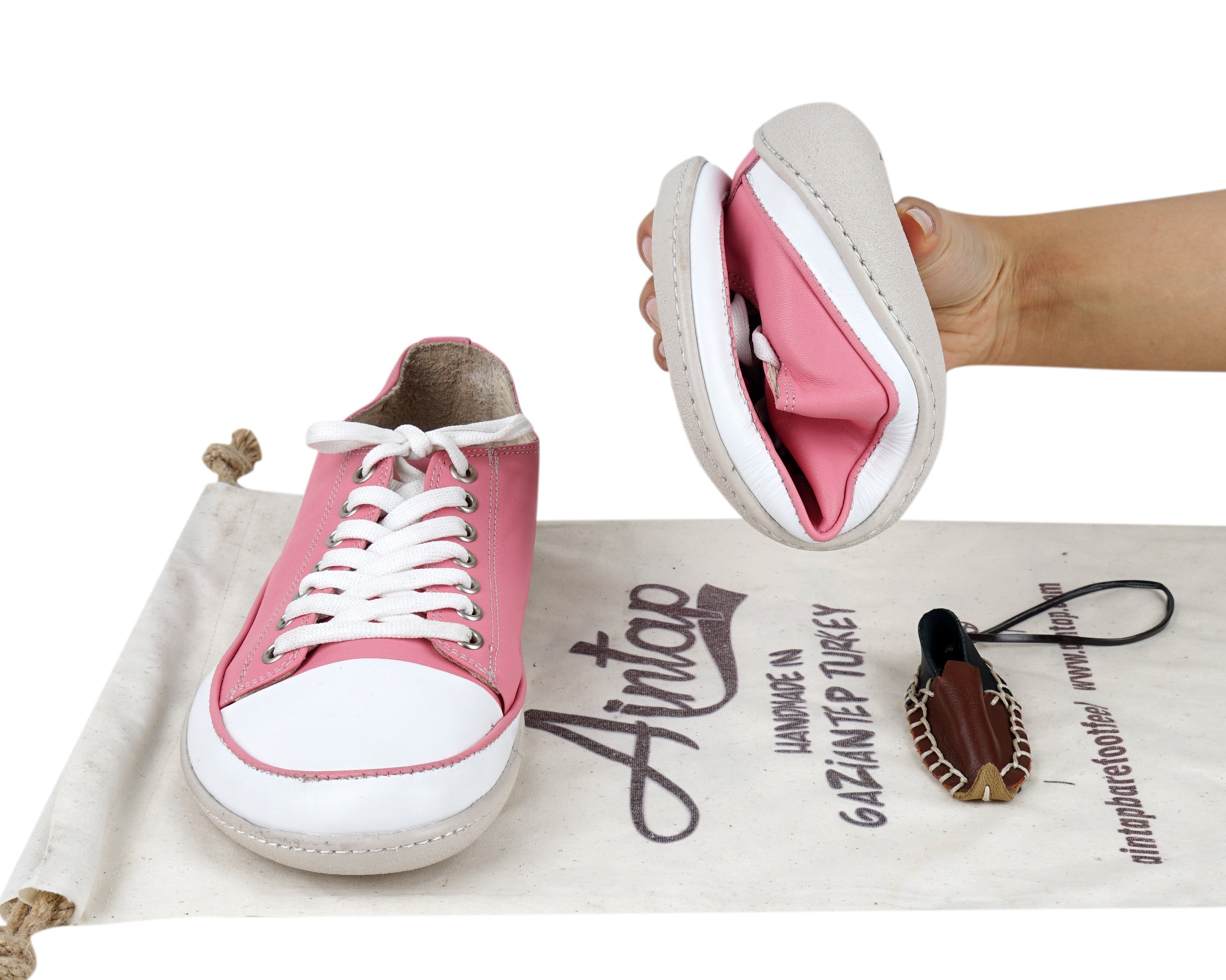 Pink Converse Style Wide Barefoot Shoes Smooth Leather Handmade Rubber Outsole