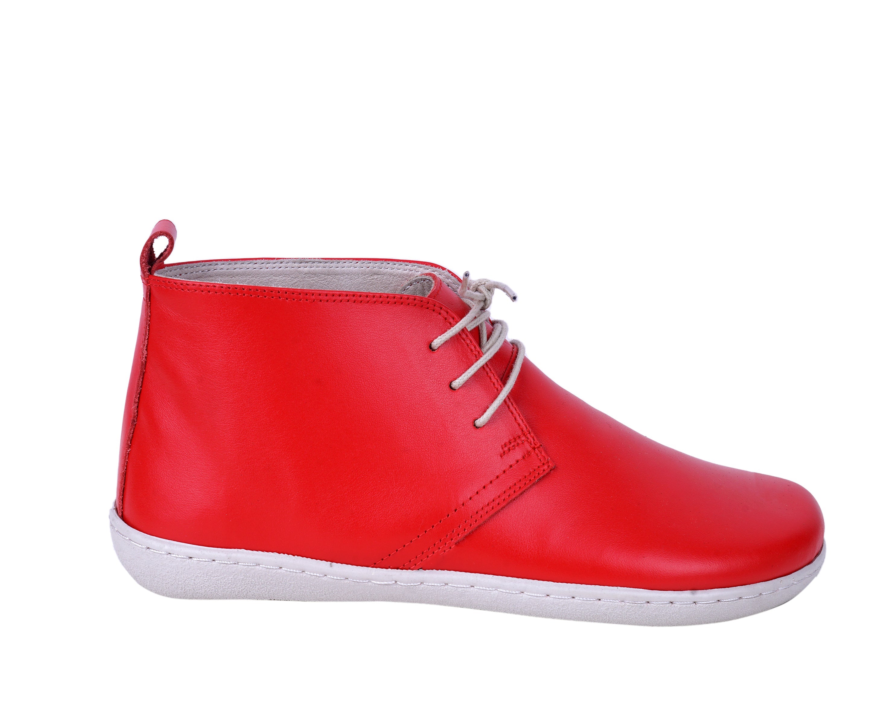 Red Ankle Boots Wide Barefoot Shoes Smooth Leather Handmade 6mm Rubber Outsole 