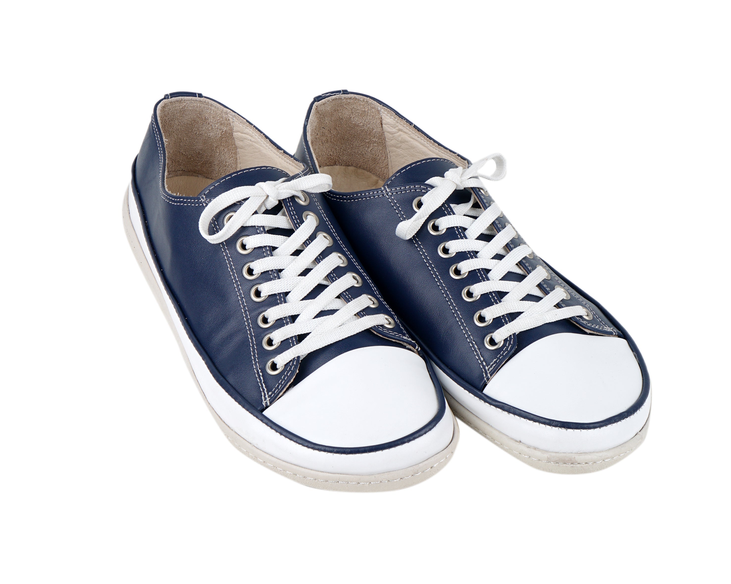Navy Blue Converse Style Wide Barefoot Shoes Smooth Leather Handmade Rubber Outsole 