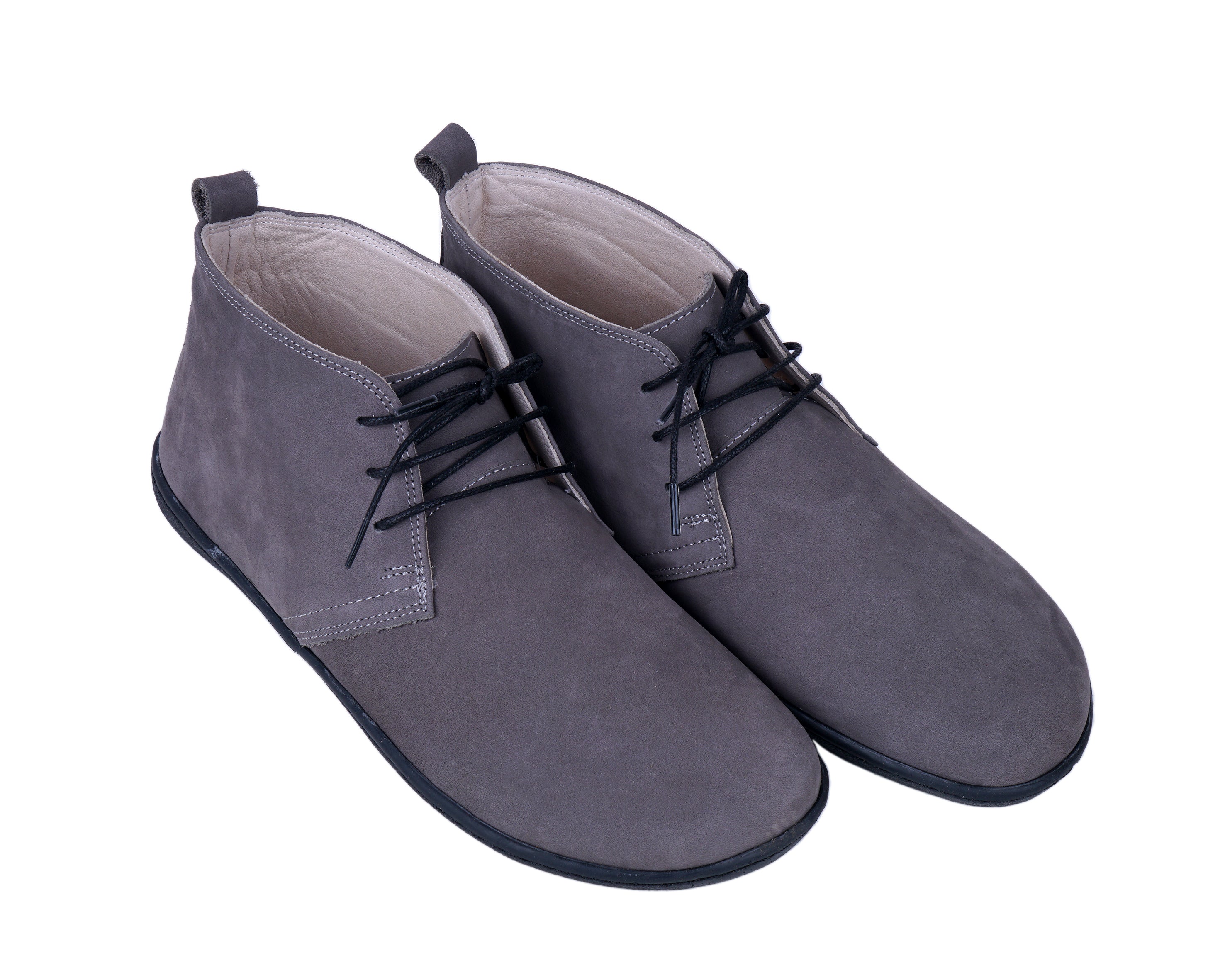 Gray Ankle Boots Wide Barefoot Shoes Nubuck Leather Handmade Rubber Outsole 