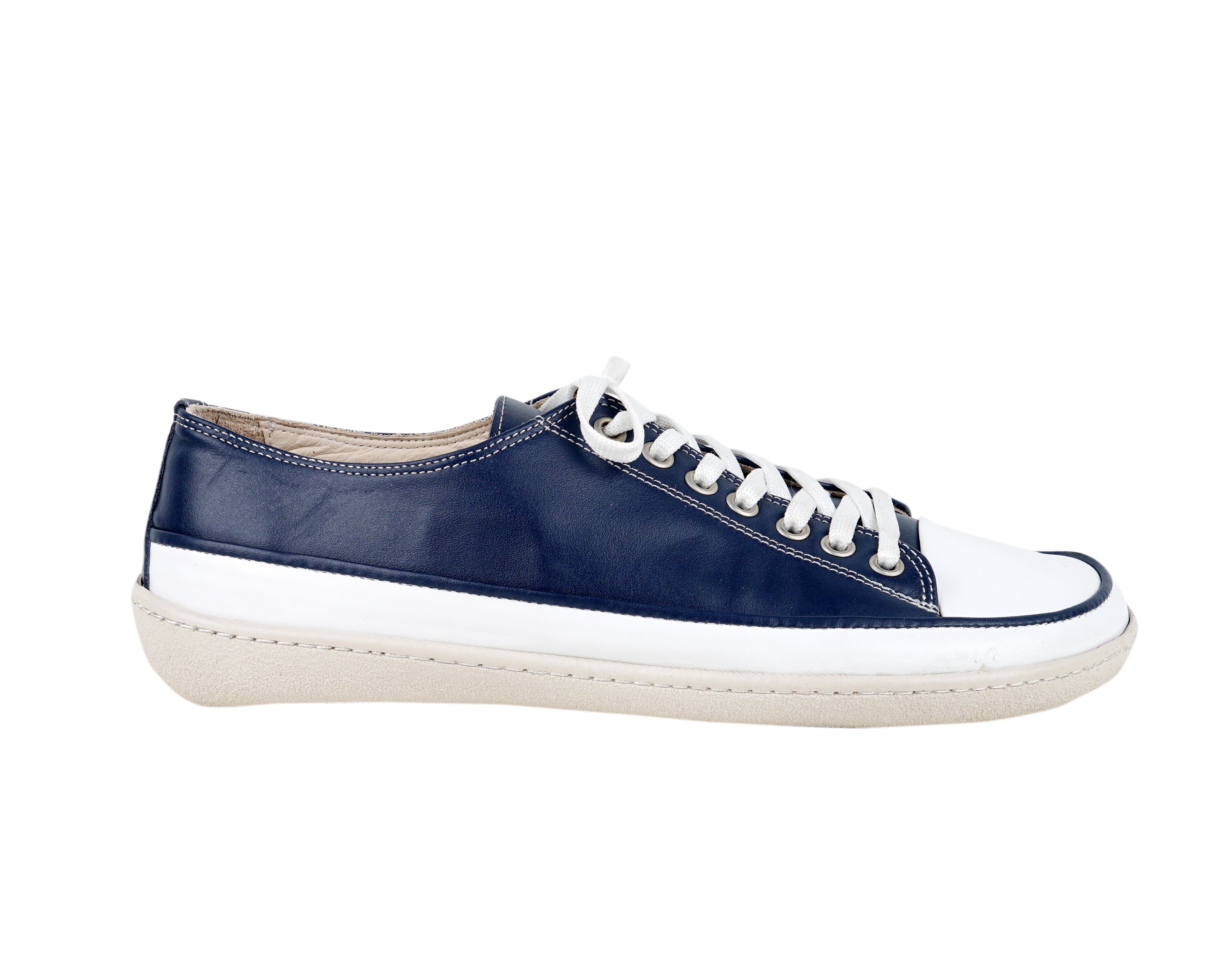 Navy Blue Converse Style Wide Barefoot Shoes Smooth Leather Handmade Rubber Outsole 