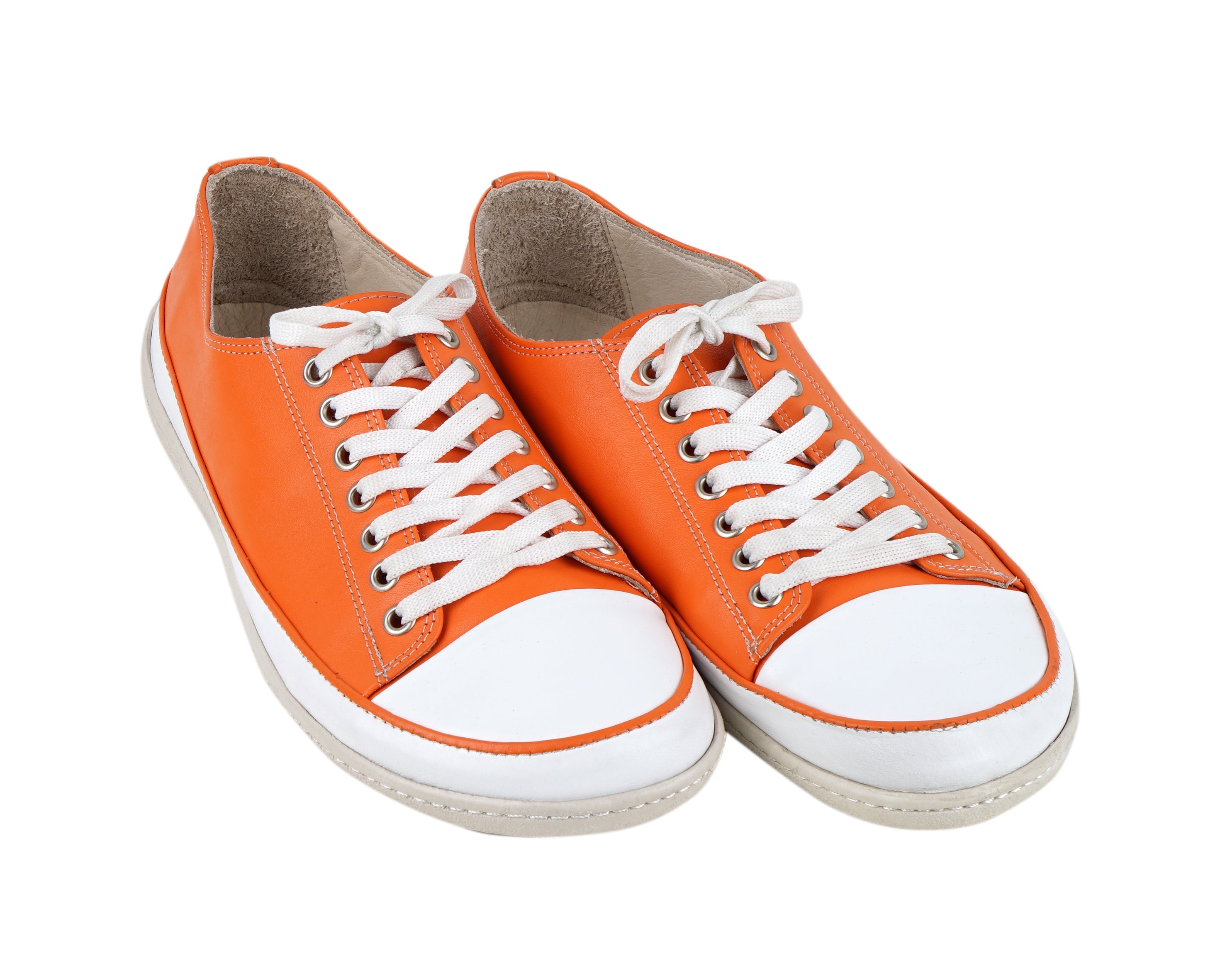 Orange Converse Style Wide Barefoot Shoes Smooth Leather Handmade Rubber Outsole 