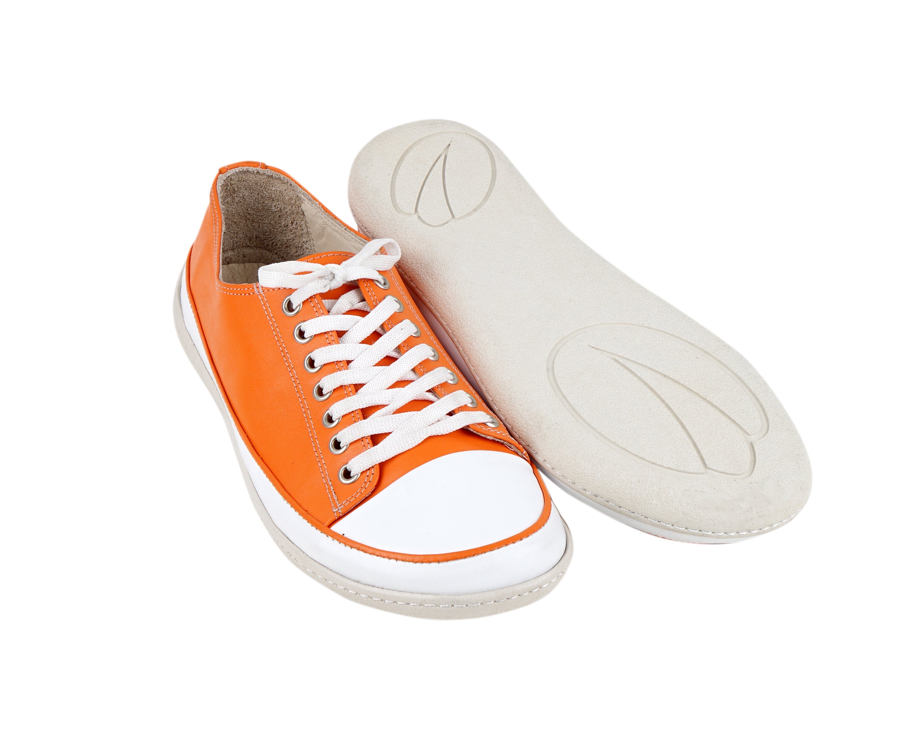Orange Converse Style Wide Barefoot Shoes Smooth Leather Handmade Rubber Outsole 