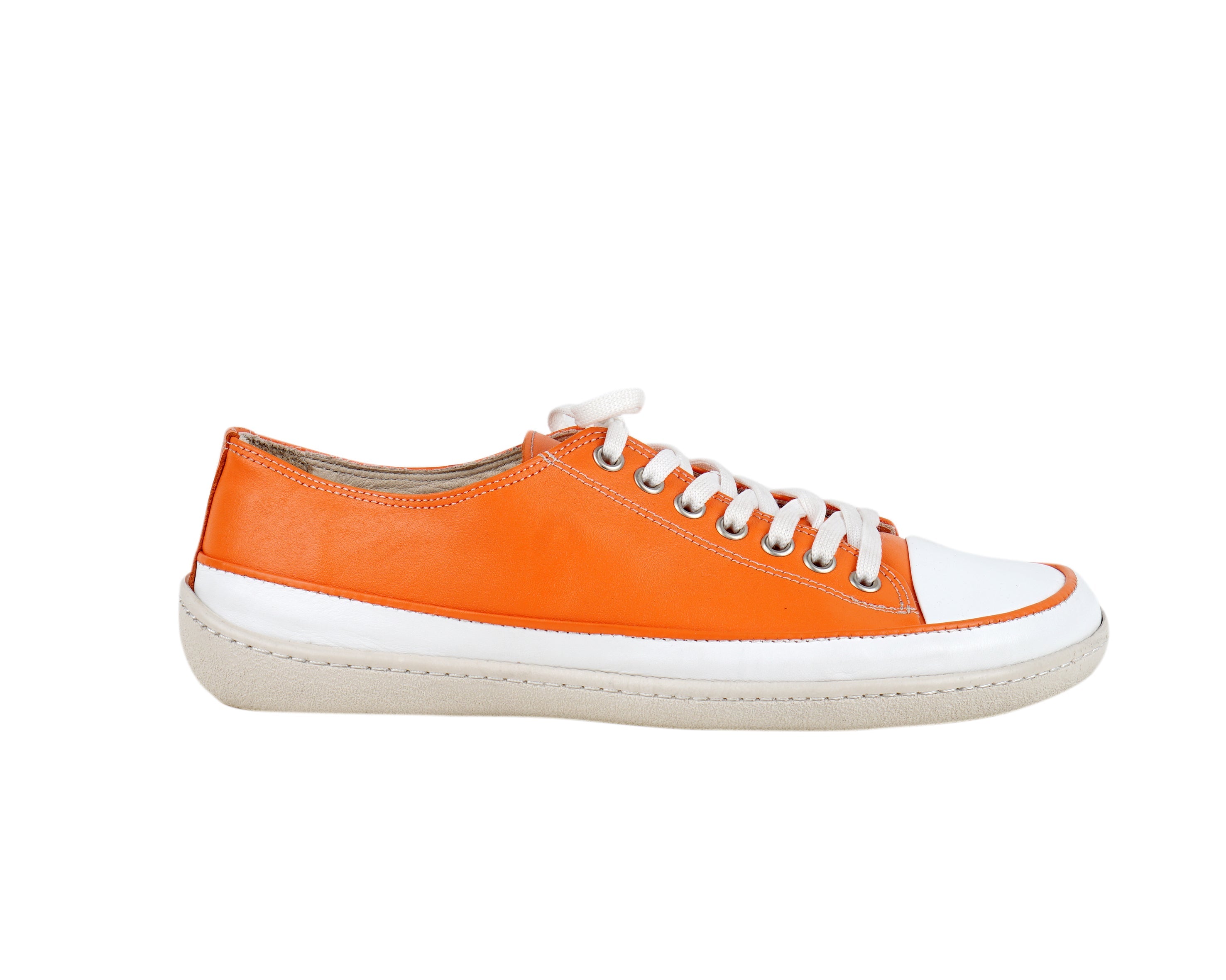 Orange Converse Style Wide Barefoot Shoes Smooth Leather Handmade Rubber Outsole 