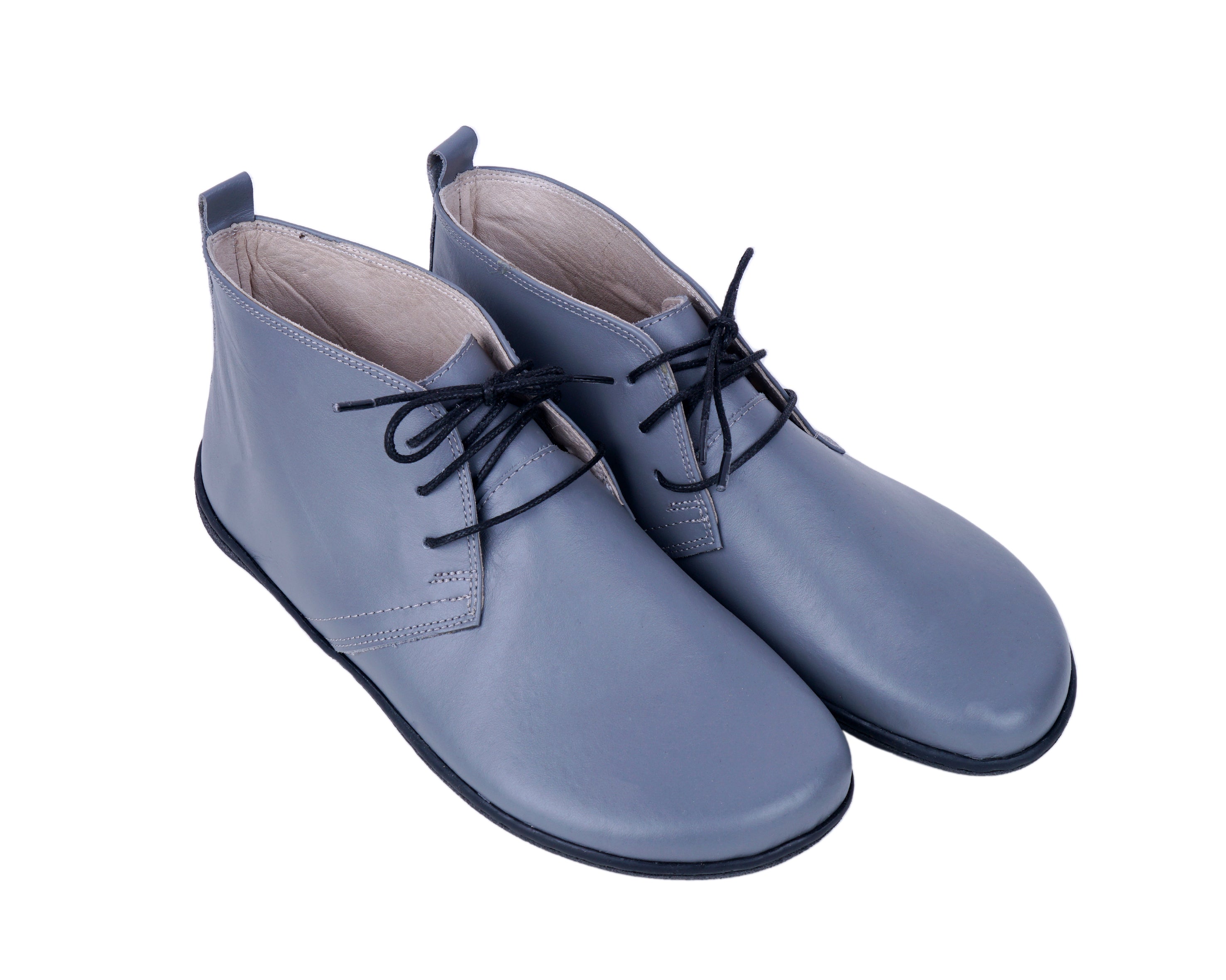 Gray Ankle Boots Wide Barefoot Shoes Smooth Leather Handmade 6mm Rubber Outsole 