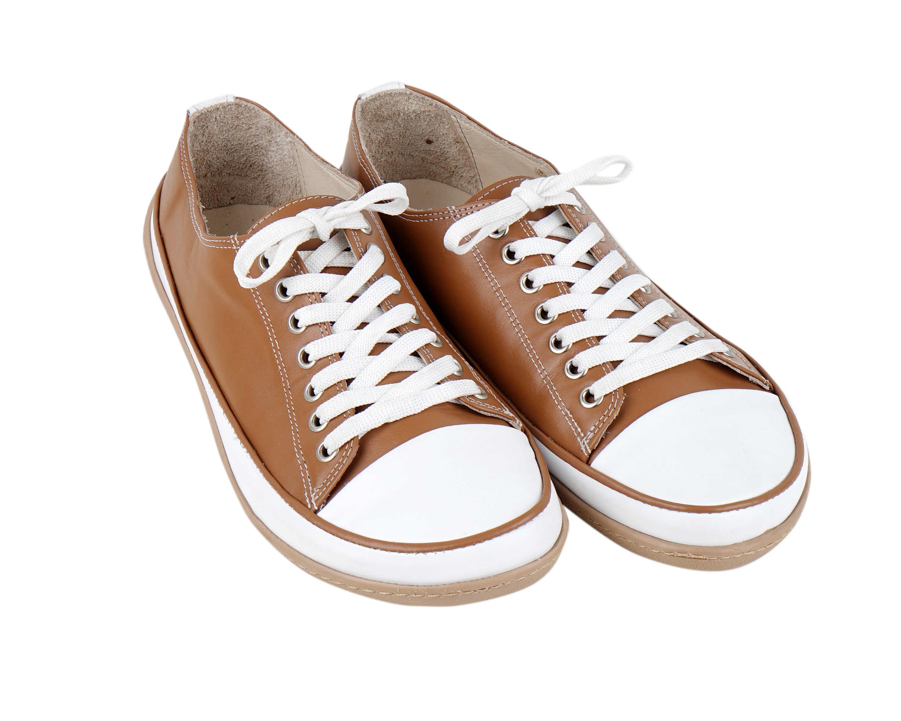 Tan Converse Style Wide Barefoot Shoes Smooth Leather Handmade Rubber Outsole 