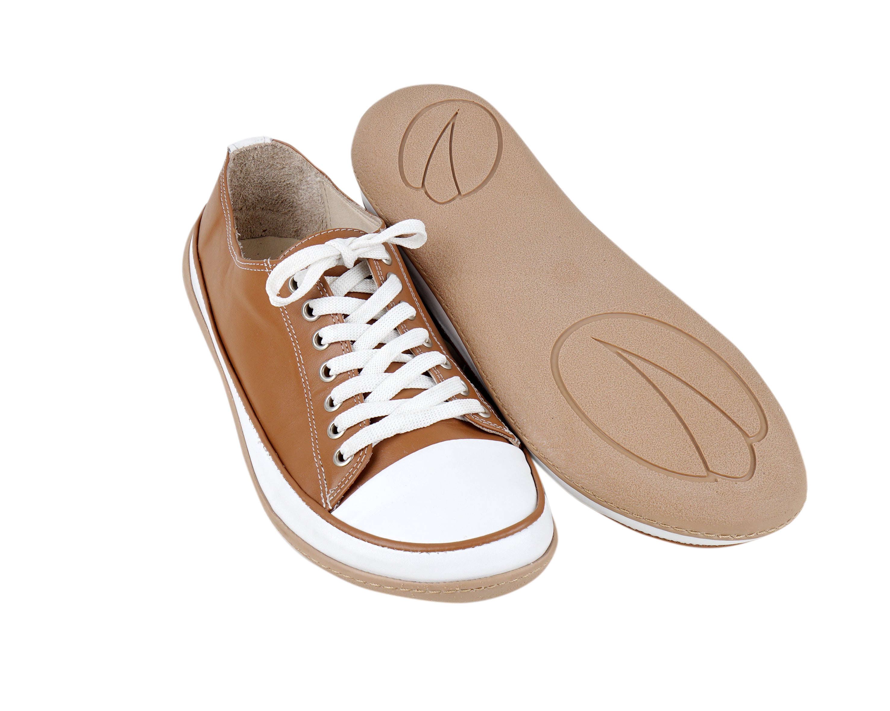 Tan Converse Style Wide Barefoot Shoes Smooth Leather Handmade Rubber Outsole