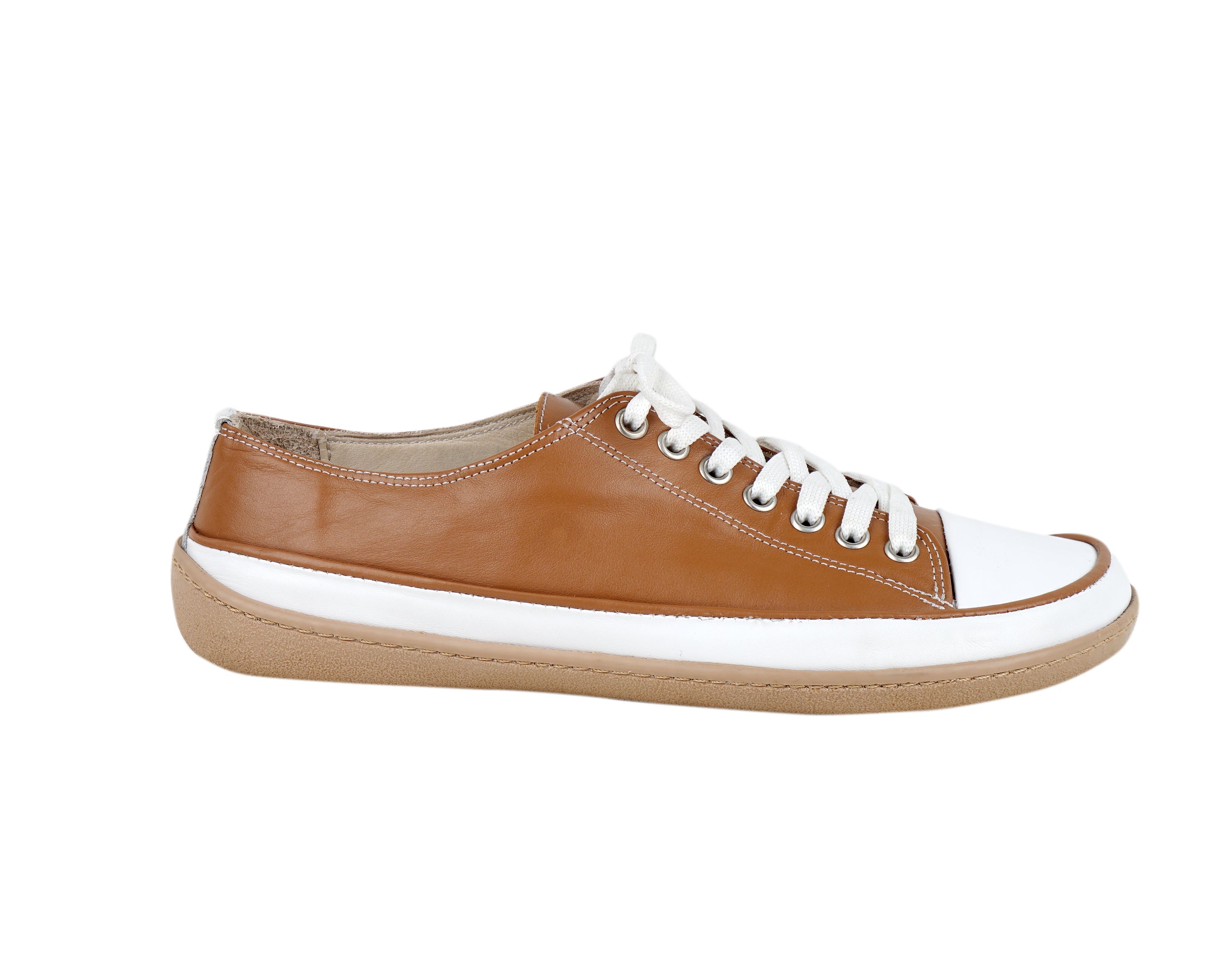 Tan Converse Style Wide Barefoot Shoes Smooth Leather Handmade Rubber Outsole 