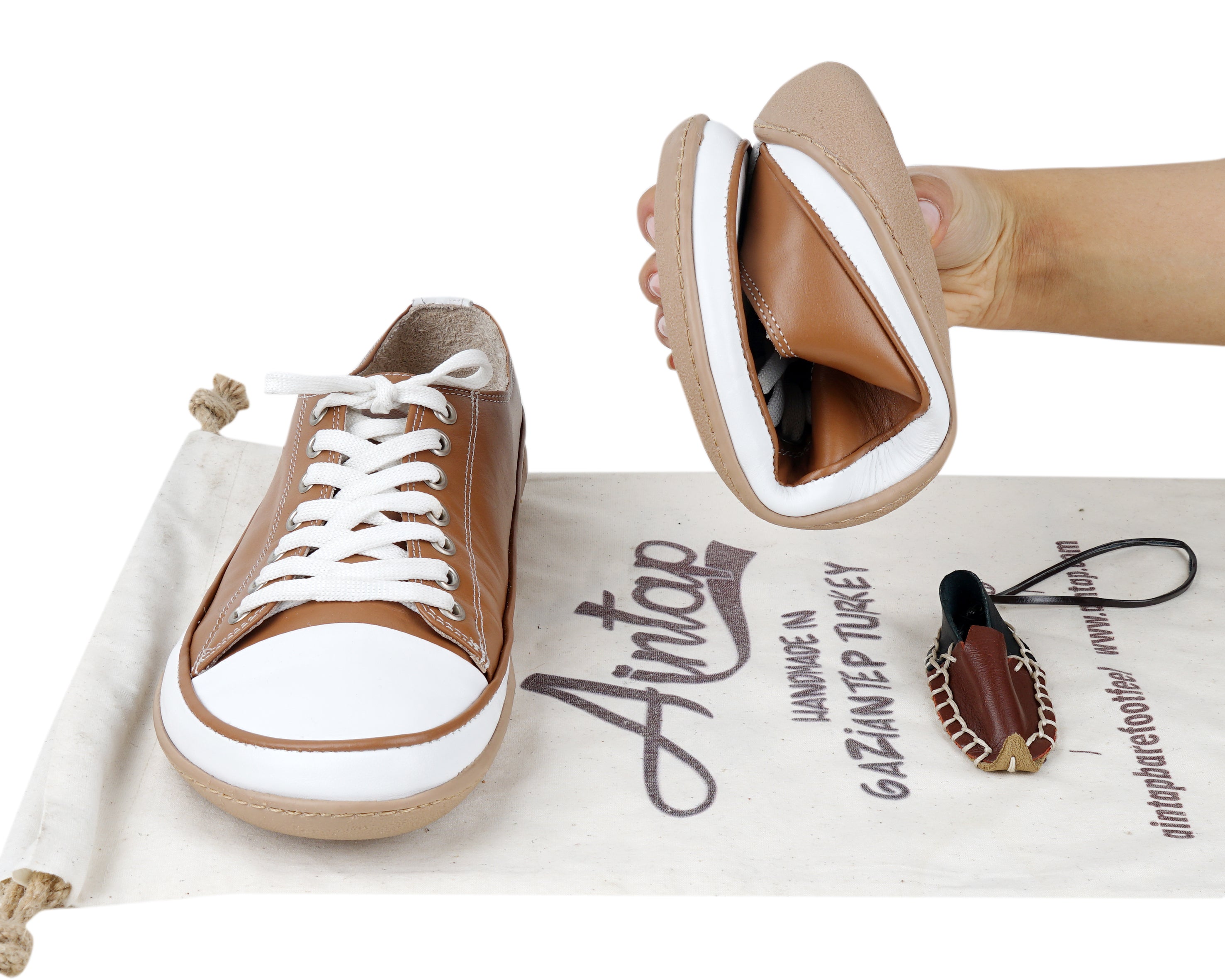 Tan Converse Style Wide Barefoot Shoes Smooth Leather Handmade Rubber Outsole 