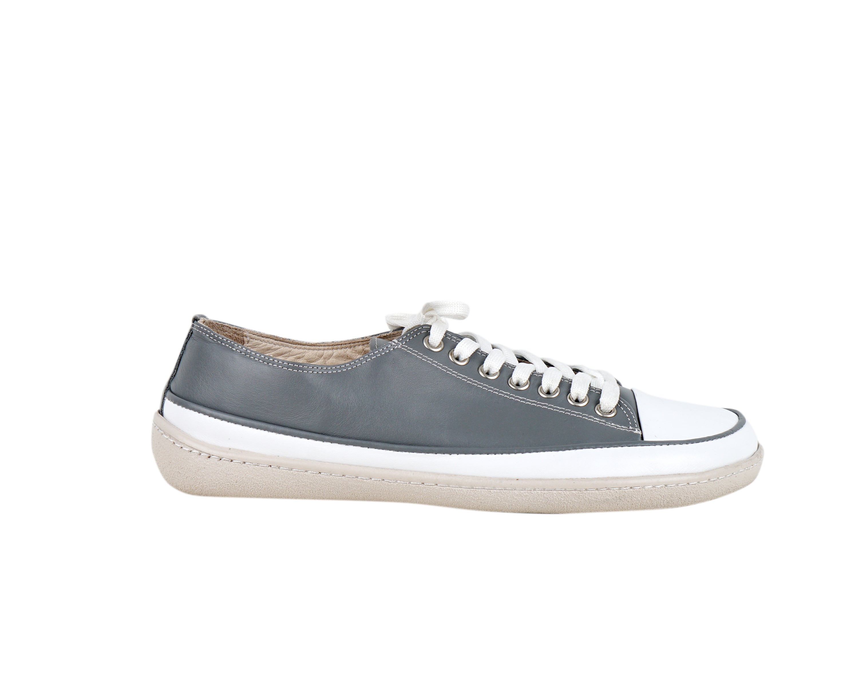 Gray Converse Style Wide Barefoot Shoes Smooth Leather Handmade Rubber Outsole