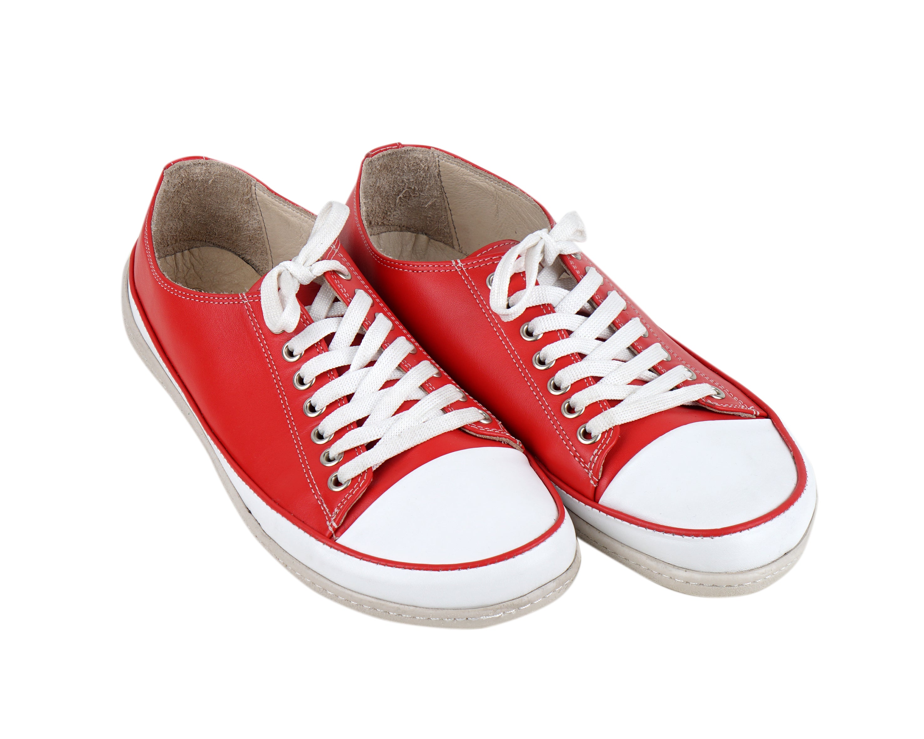 Red Converse Style Wide Barefoot Shoes Smooth Leather Handmade Rubber Outsole