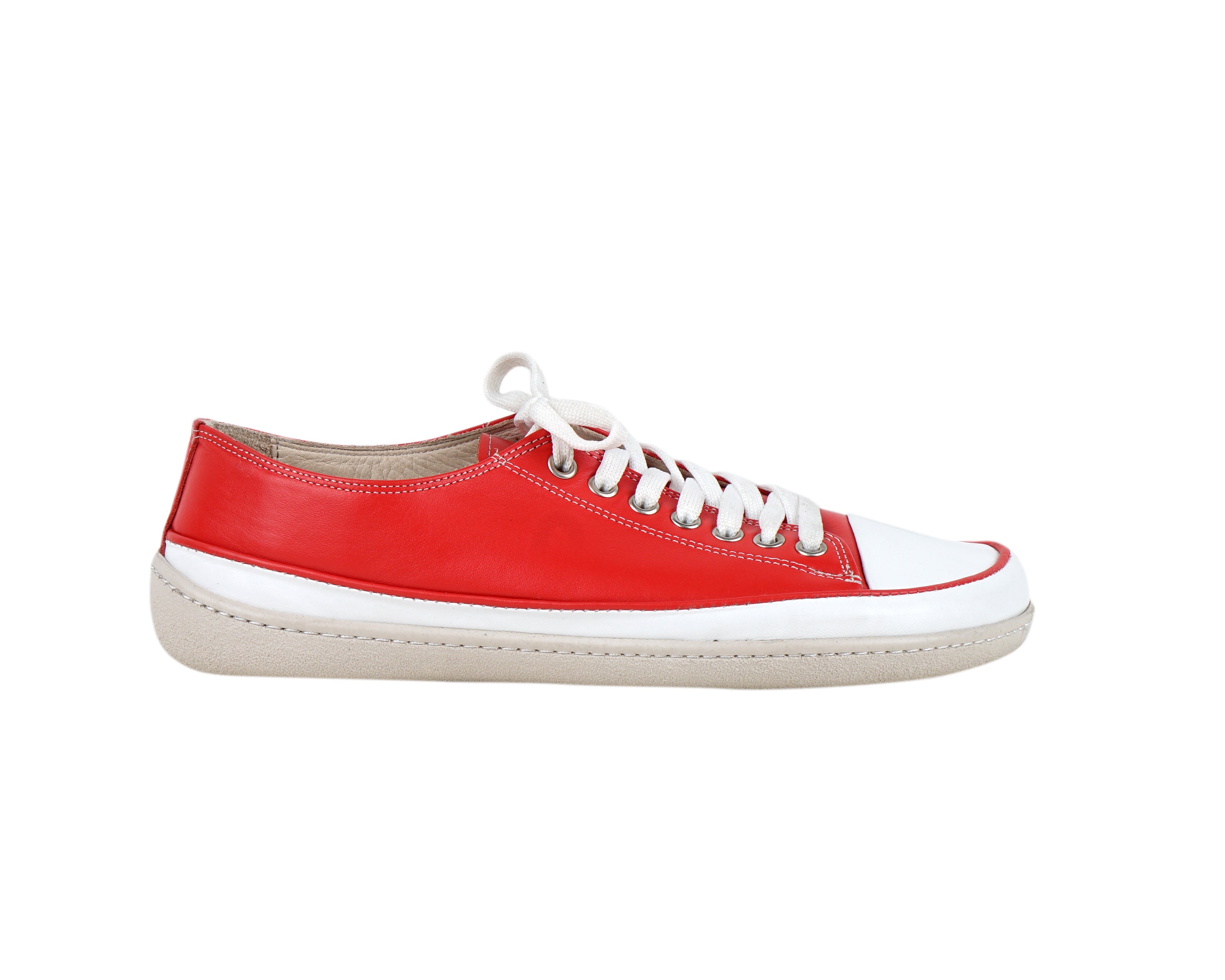 Red Converse Style Wide Barefoot Shoes Smooth Leather Handmade Rubber Outsole