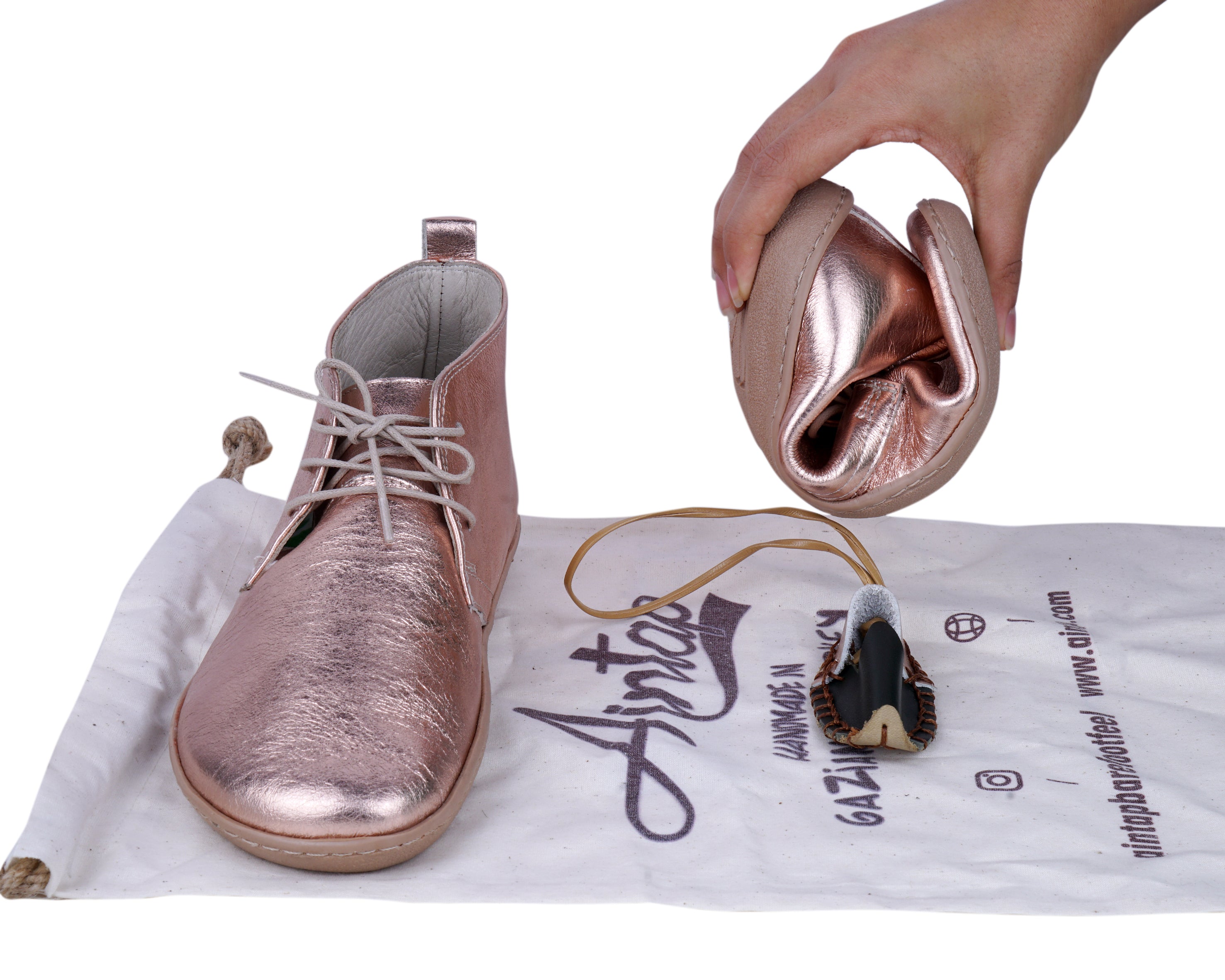Rose Ankle Boots Wide Barefoot Shoes Smooth Leather Handmade 6mm Rubber Outsole 