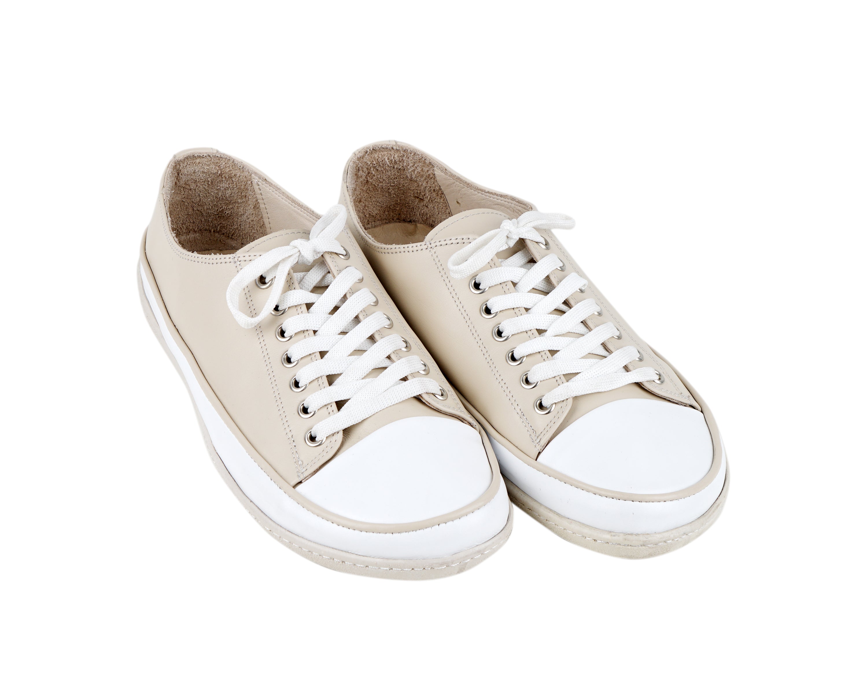 Cream Converse Style Wide Barefoot Shoes Smooth Leather Handmade Rubber Outsole