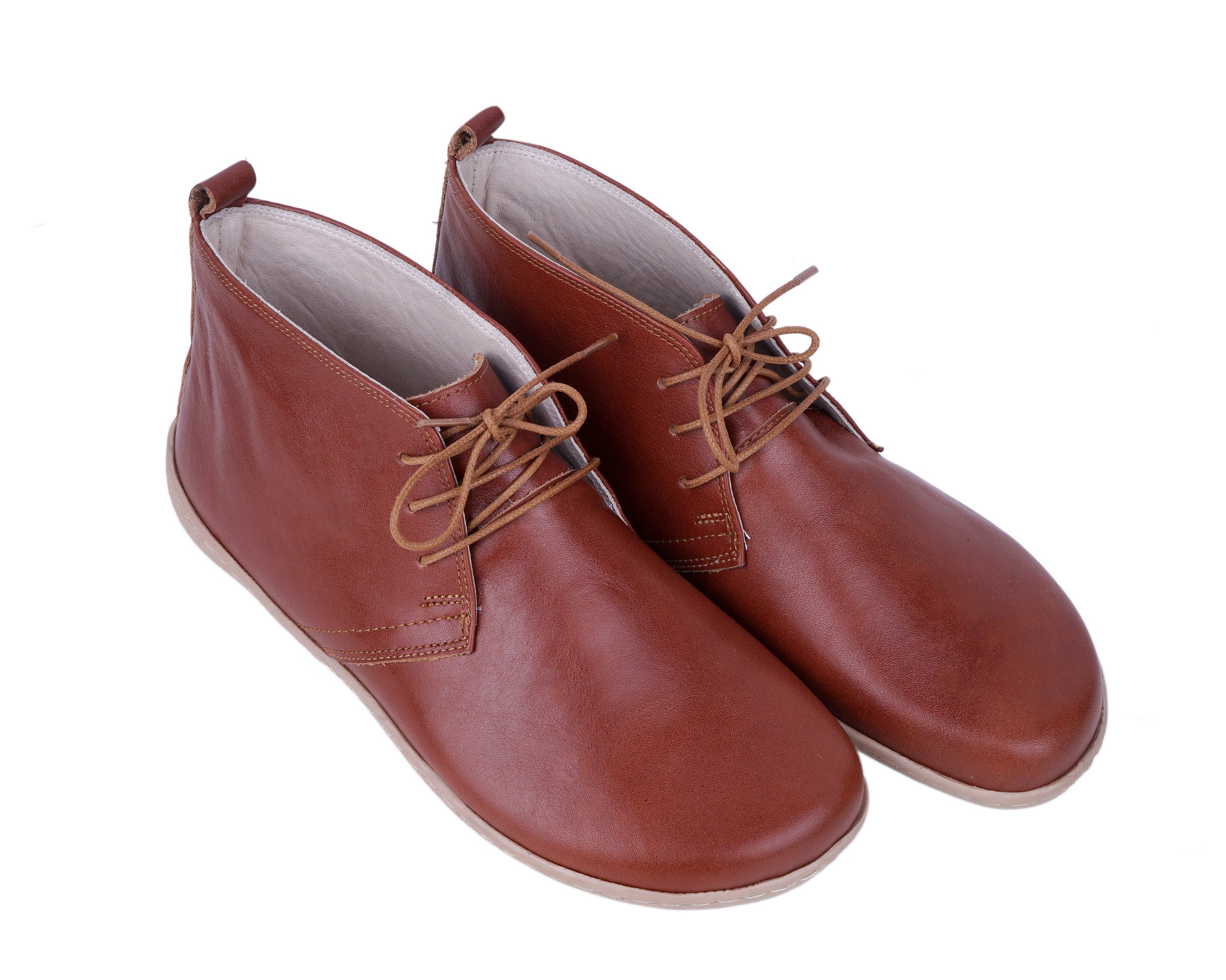 Brown Ankle Boots Wide Barefoot Shoes Smooth Leather Handmade 6mm Rubber Outsole 