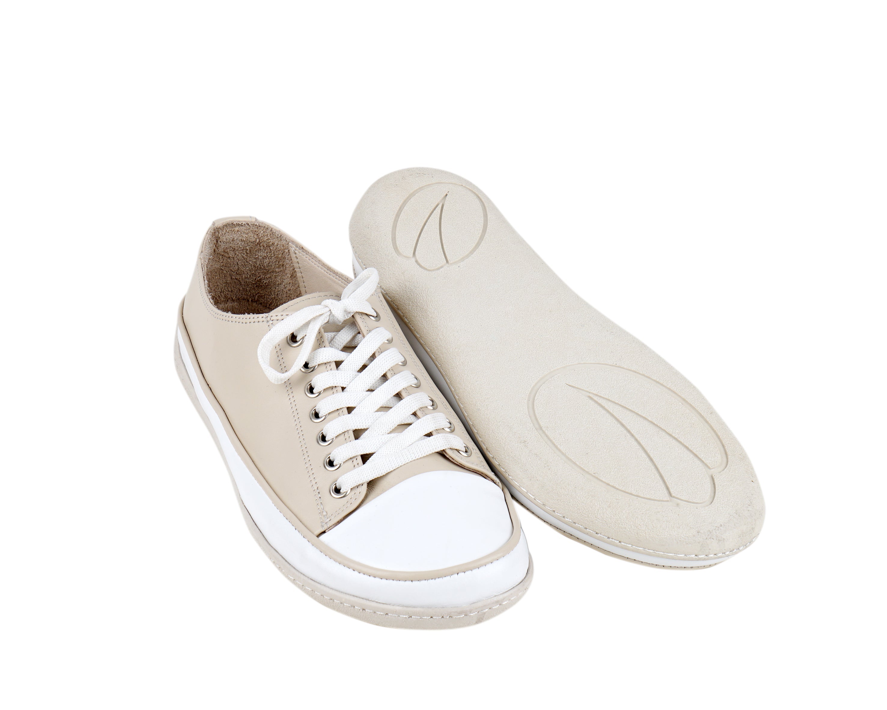 Cream Converse Style Wide Barefoot Shoes Smooth Leather Handmade Rubber Outsole 