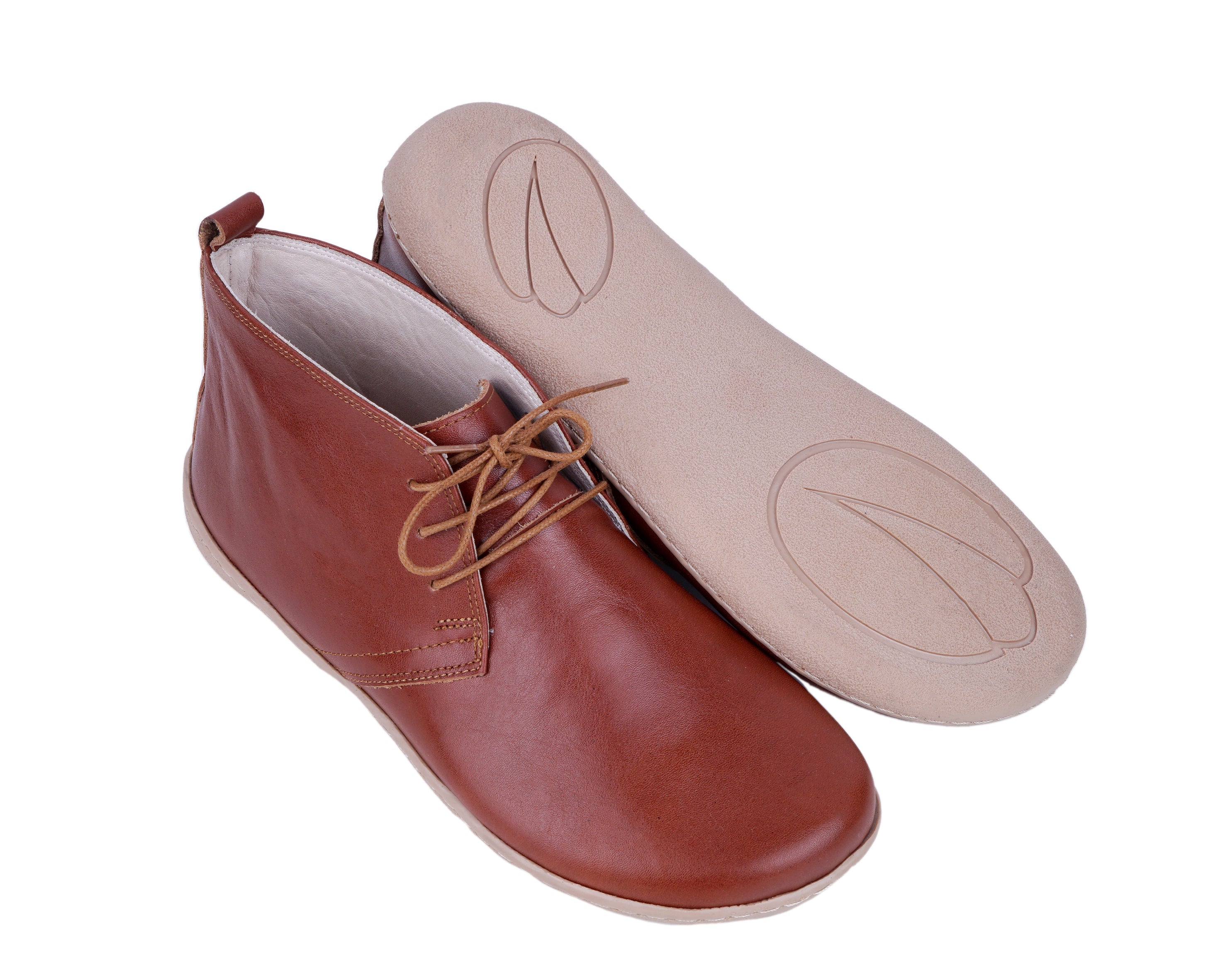 Brown Ankle Boots Wide Barefoot Shoes Smooth Leather Handmade 6mm Rubber Outsole 