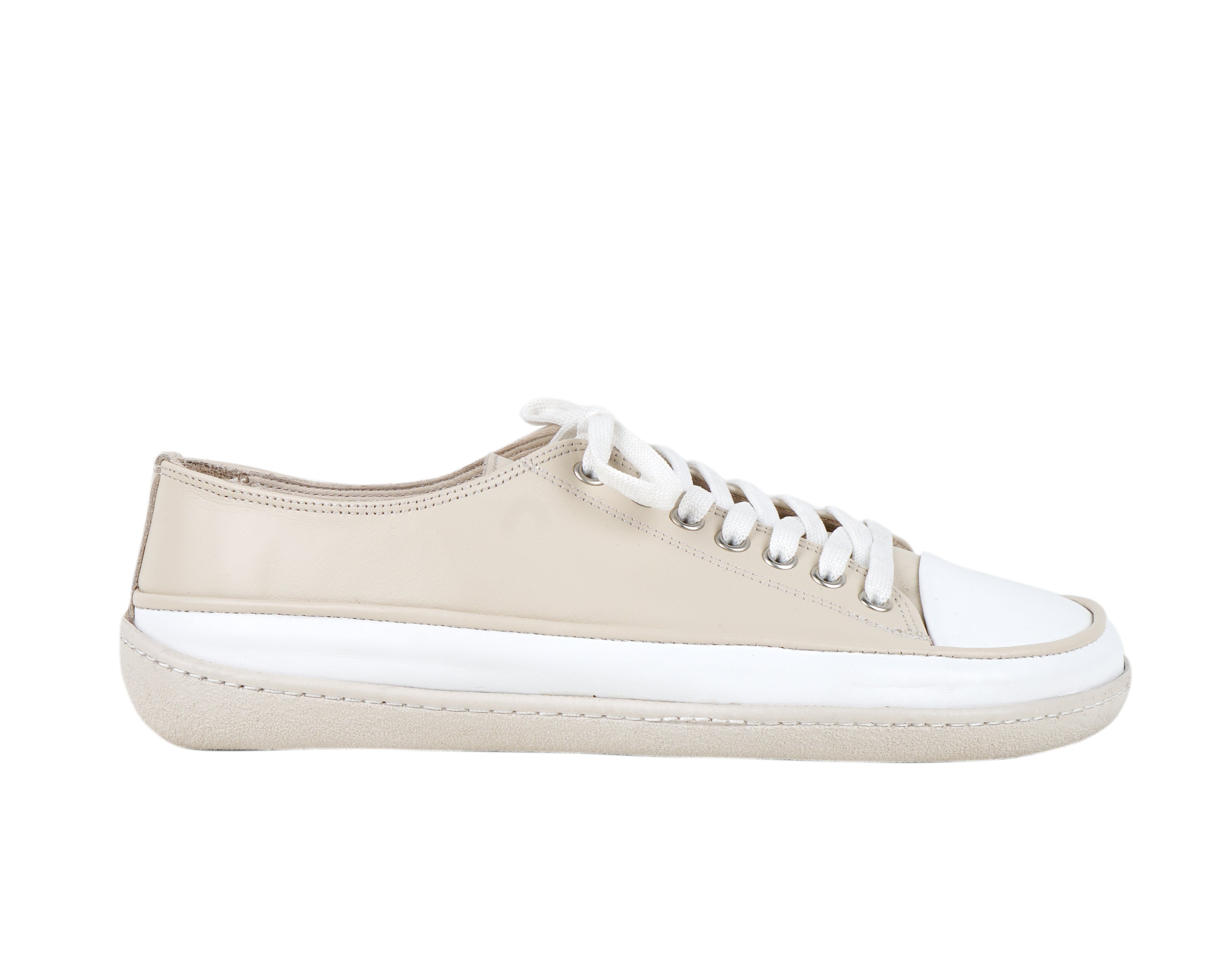 Cream Converse Style Wide Barefoot Shoes Smooth Leather Handmade Rubber Outsole