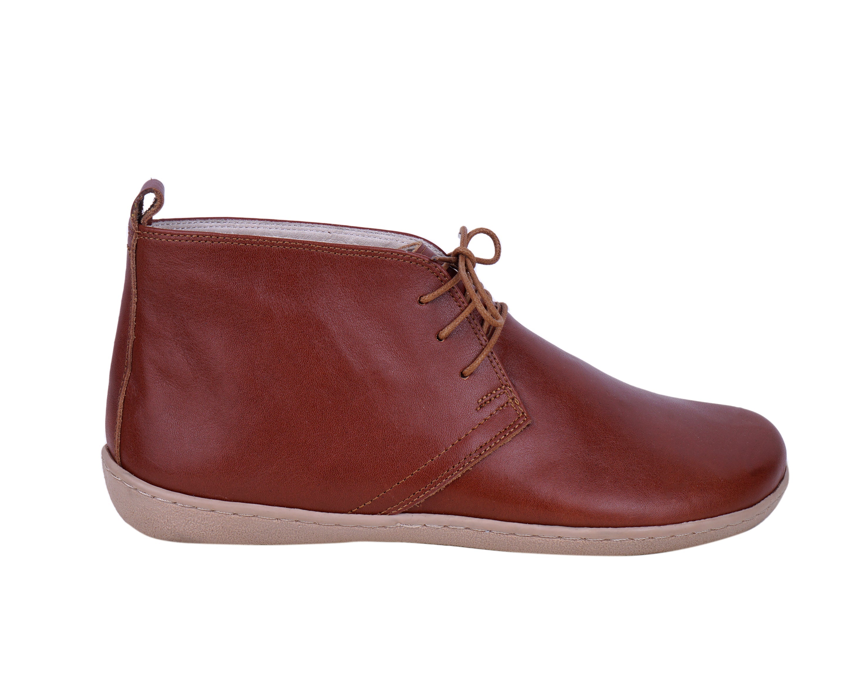 Brown Ankle Boots Wide Barefoot Shoes Smooth Leather Handmade 6mm Rubber Outsole 