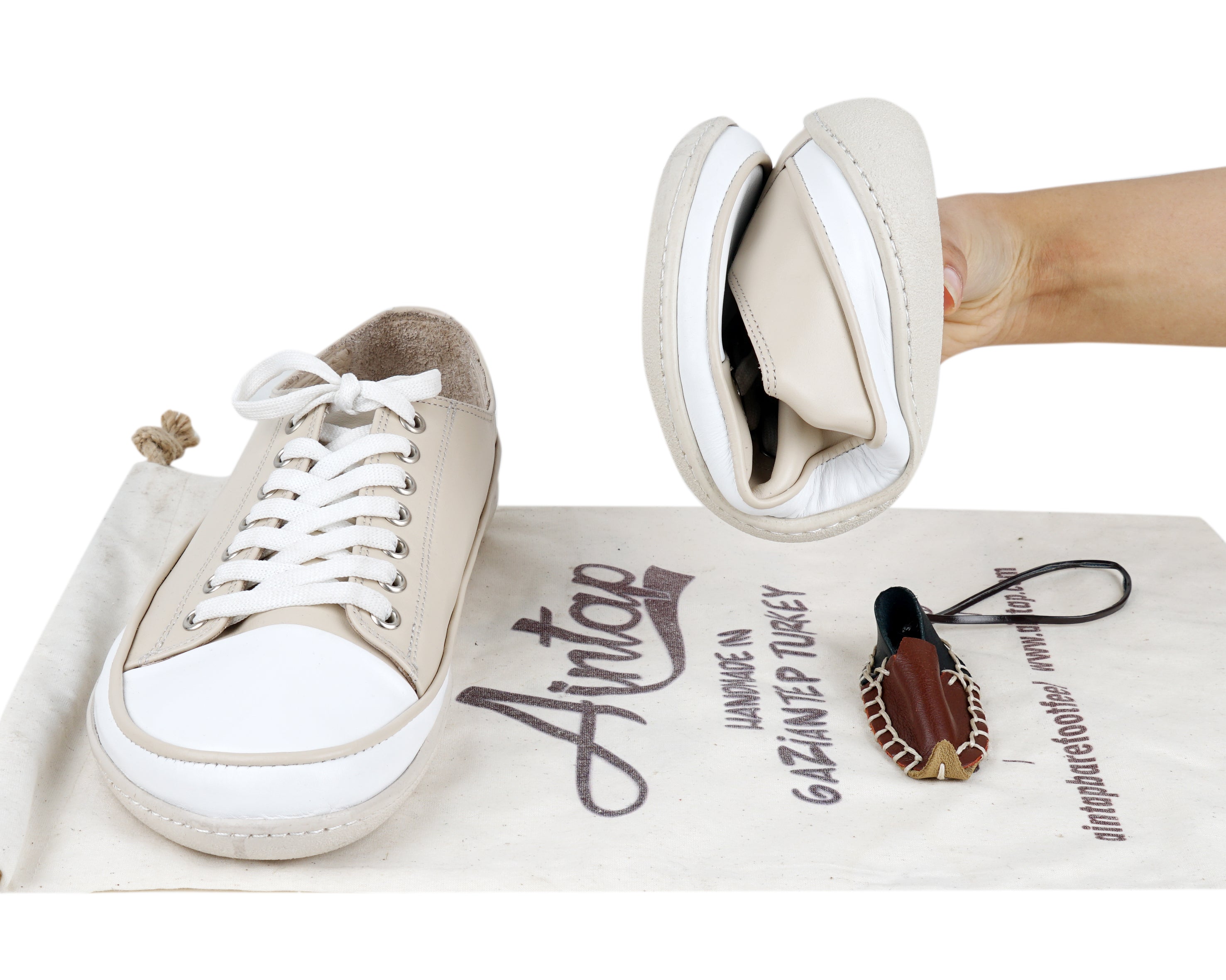 Cream Converse Style Wide Barefoot Shoes Smooth Leather Handmade Rubber Outsole