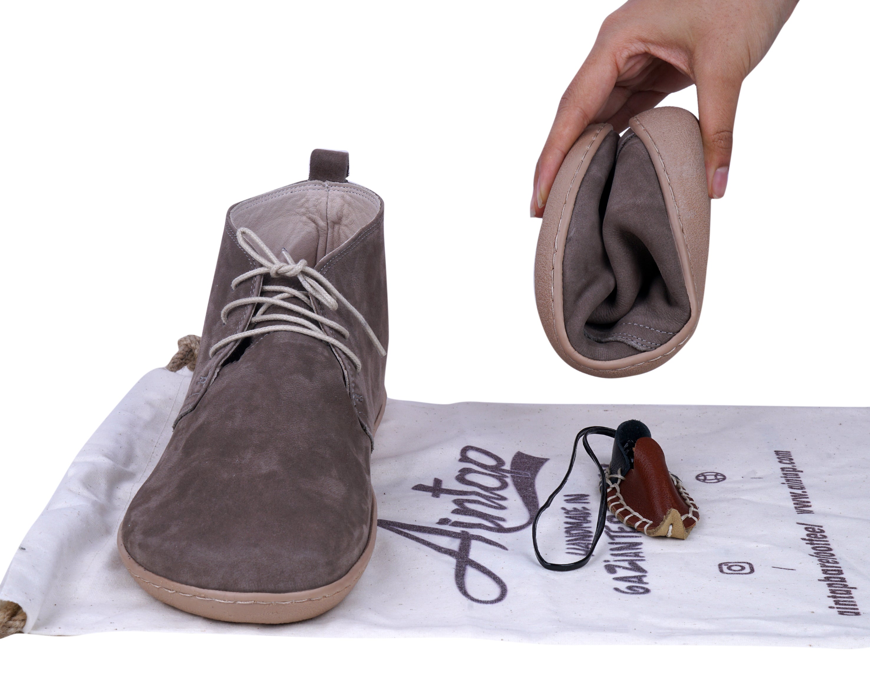 Smoked Ankle Boots Wide Barefoot Shoes Nubuck Leather Handmade Rubber Outsole 